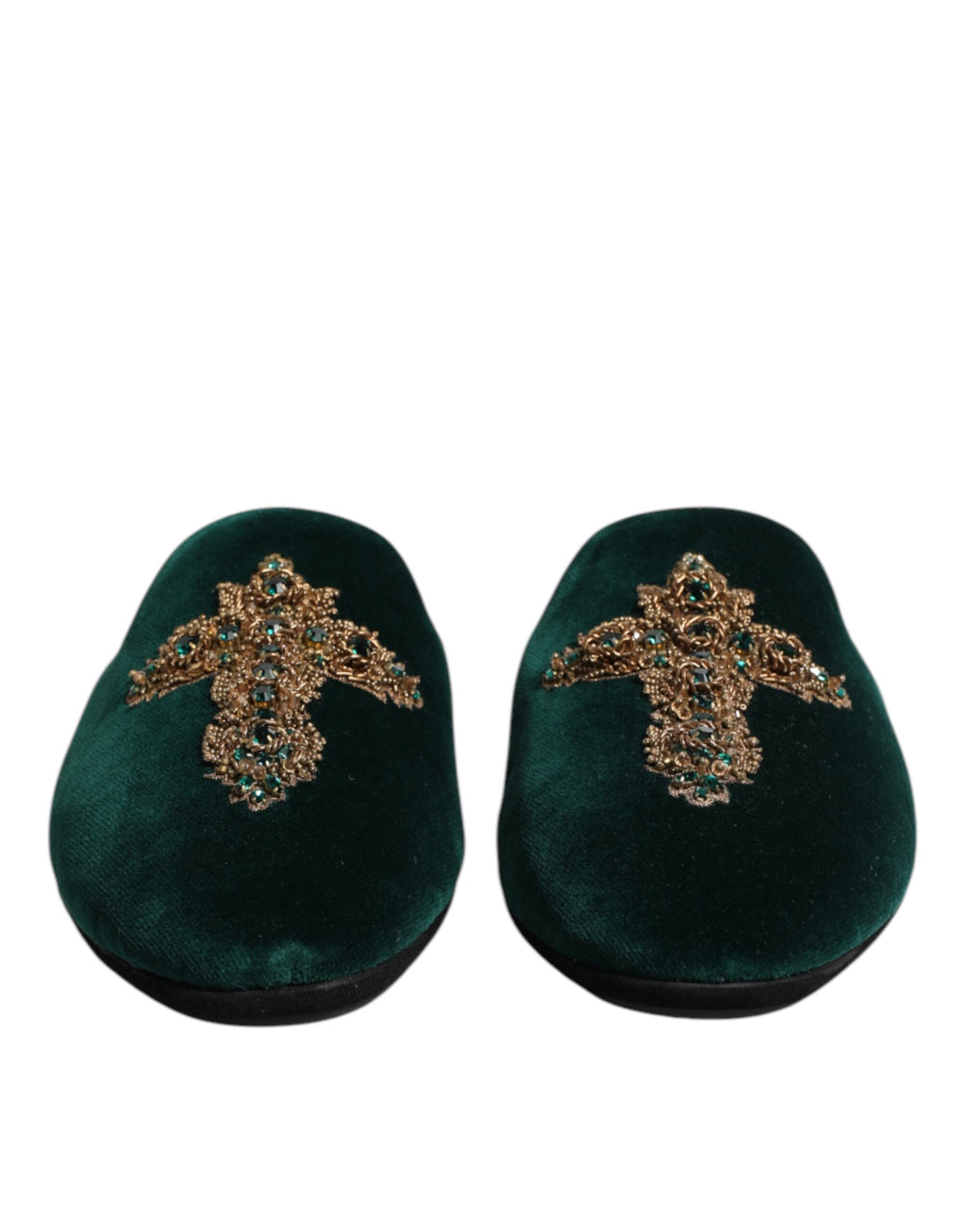 Chaussons Dolce &amp; Gabbana en velours vert ornés de croix