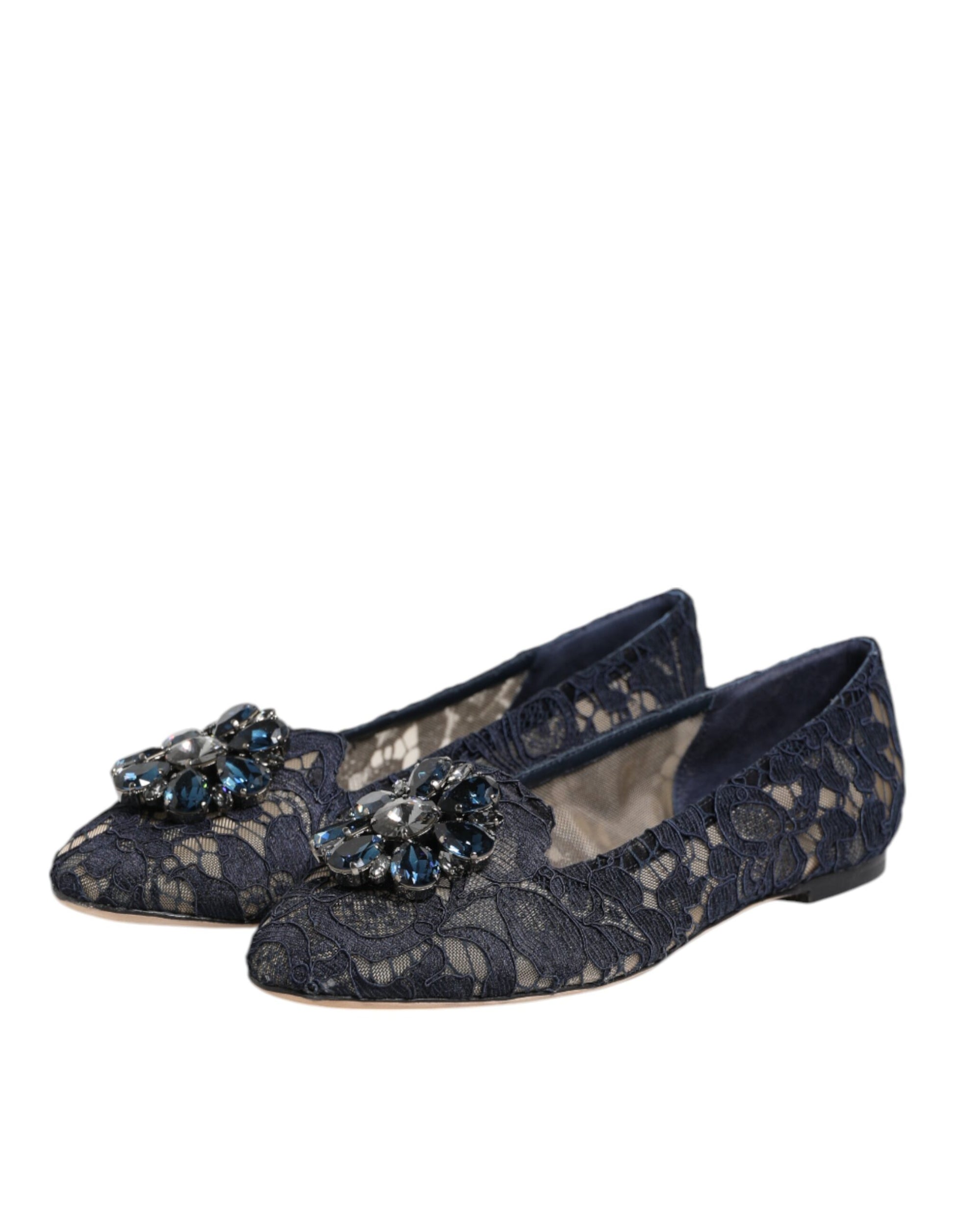 Chaussures plates Dolce &amp; Gabbana en dentelle bleue Taormina avec cristaux