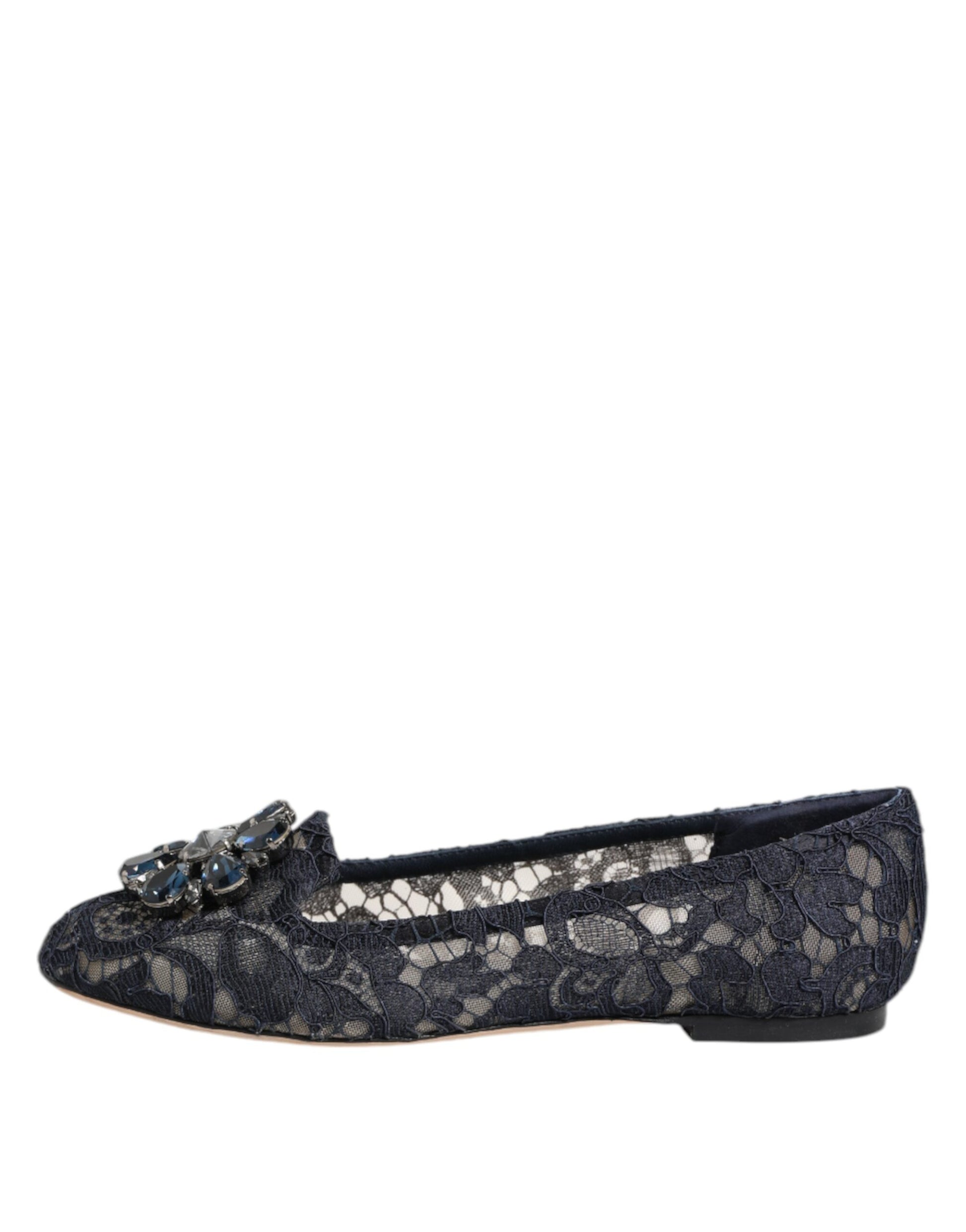 Chaussures plates Dolce &amp; Gabbana en dentelle bleue Taormina avec cristaux
