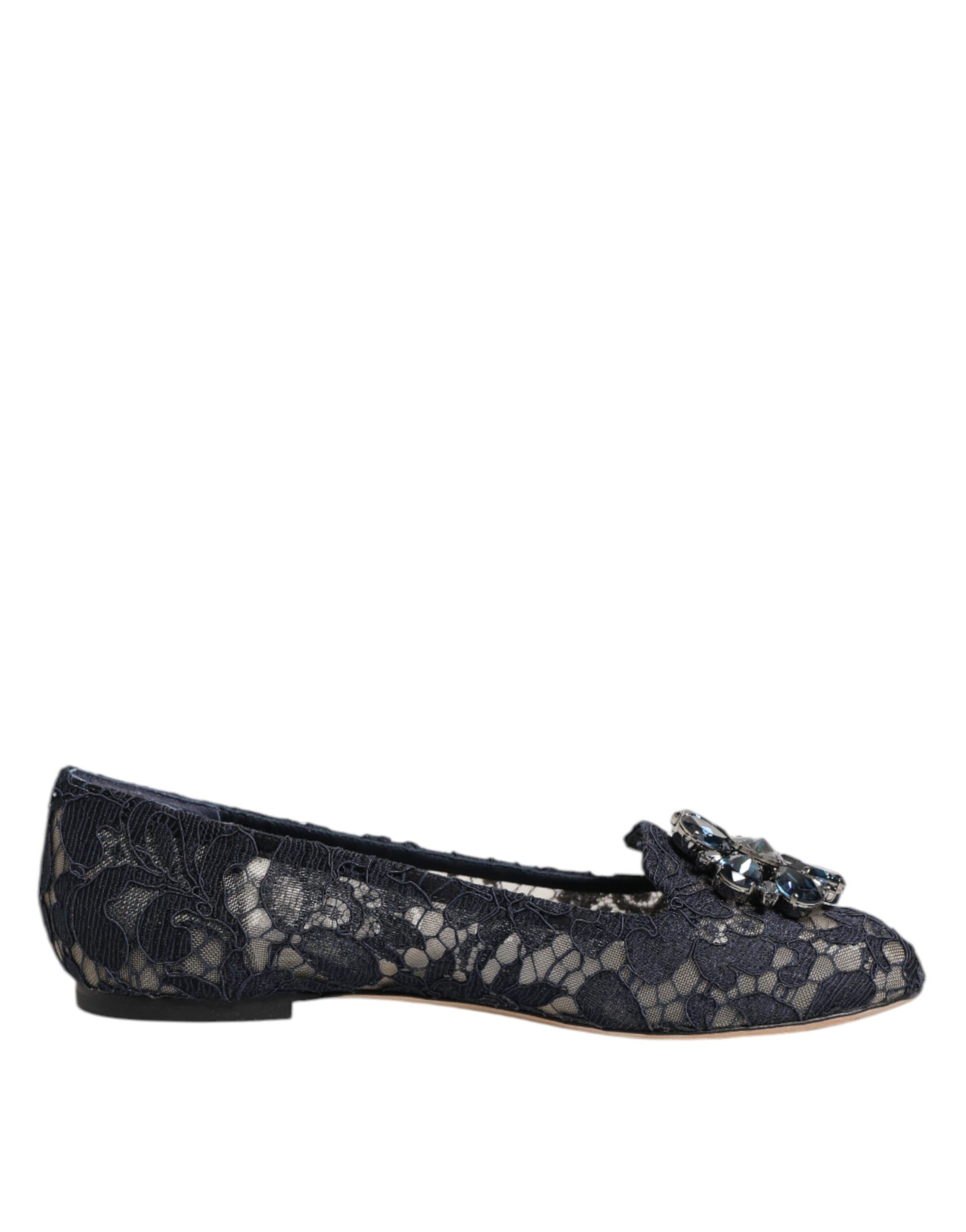 Chaussures plates Dolce &amp; Gabbana en dentelle bleue Taormina avec cristaux