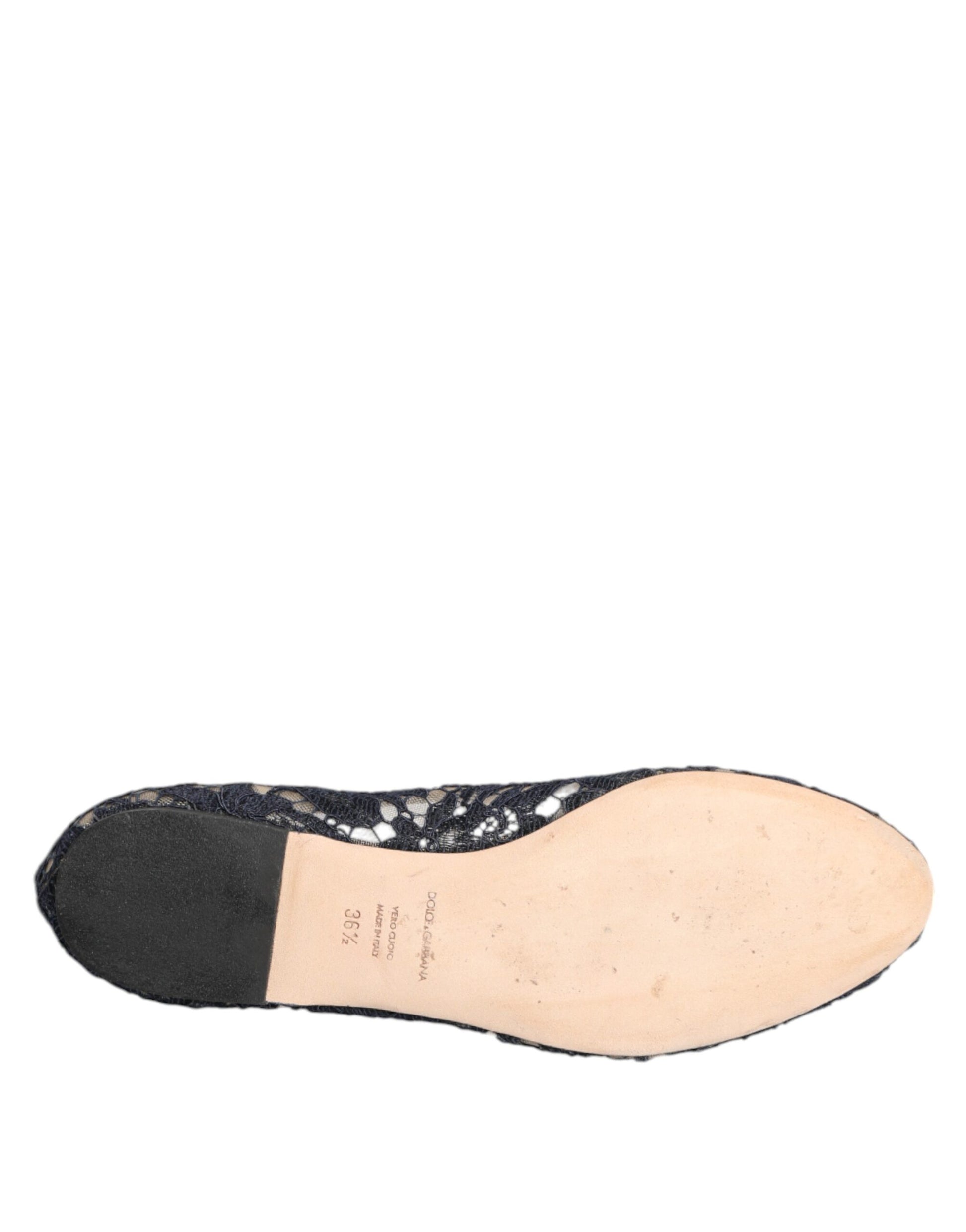 Chaussures plates Dolce &amp; Gabbana en dentelle bleue Taormina avec cristaux
