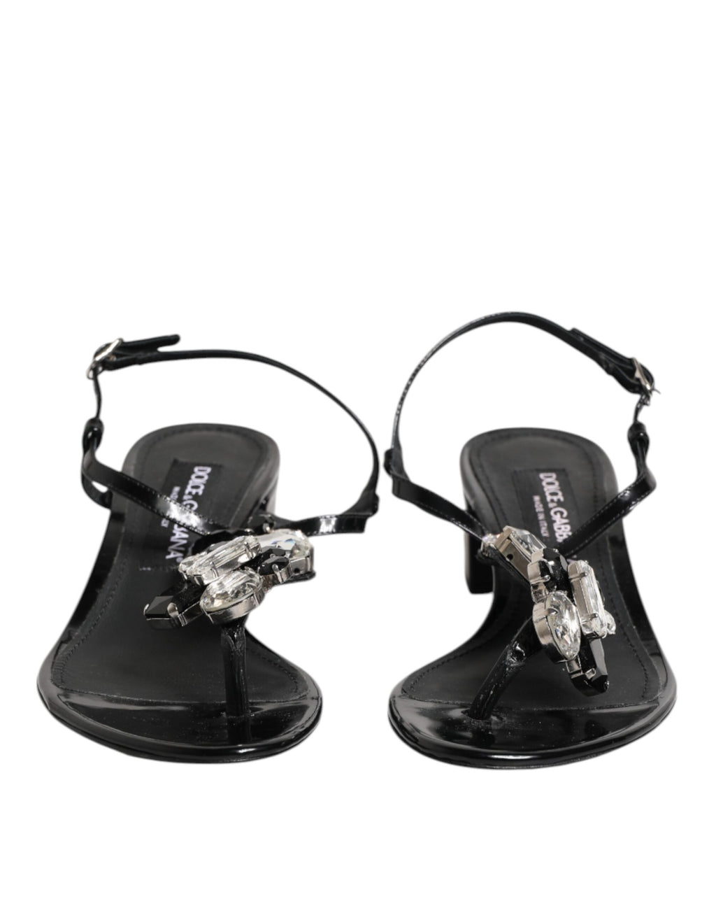Sandales Dolce &amp; Gabbana en cuir noir avec bride à la cheville et cristaux