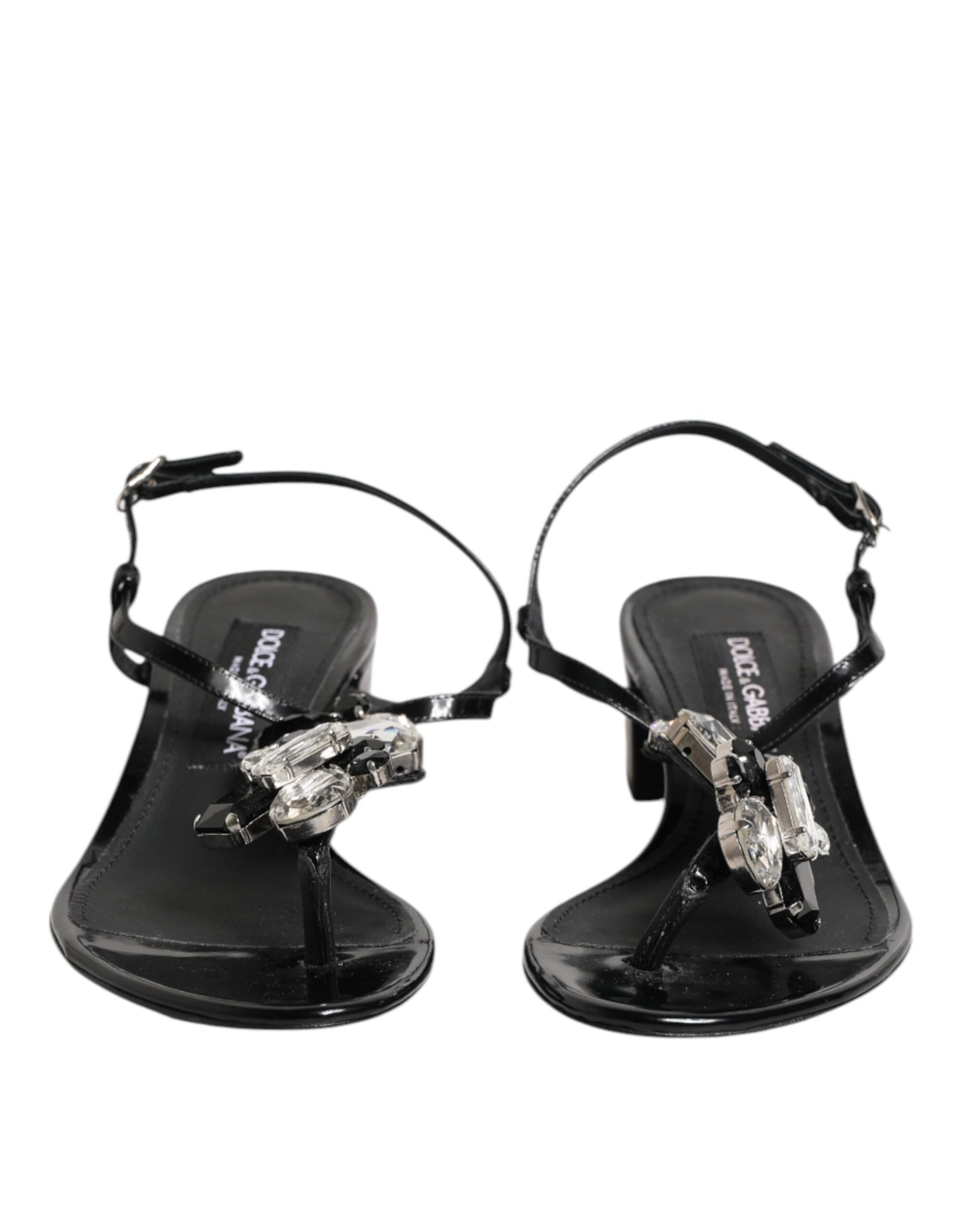 Sandales Dolce &amp; Gabbana en cuir noir avec bride à la cheville et cristaux