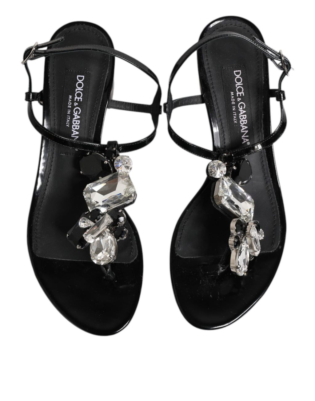 Sandales Dolce &amp; Gabbana en cuir noir avec bride à la cheville et cristaux