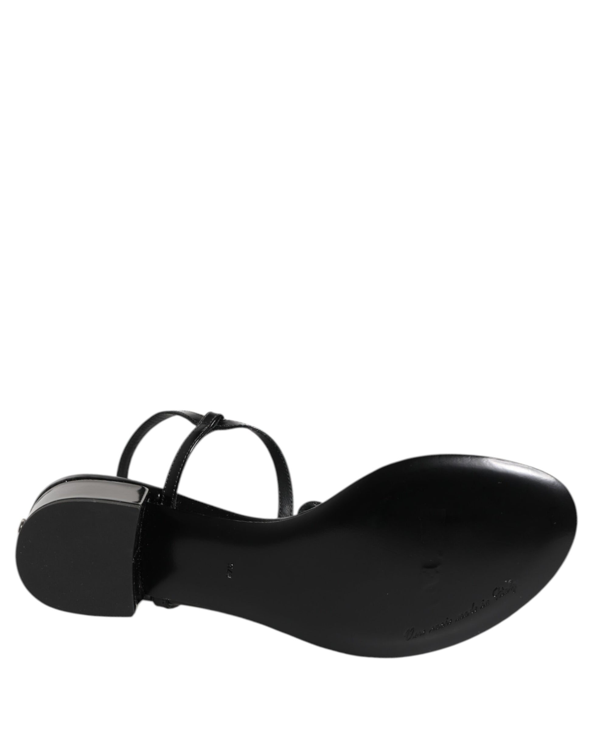 Sandales Dolce &amp; Gabbana en cuir noir avec bride à la cheville et cristaux