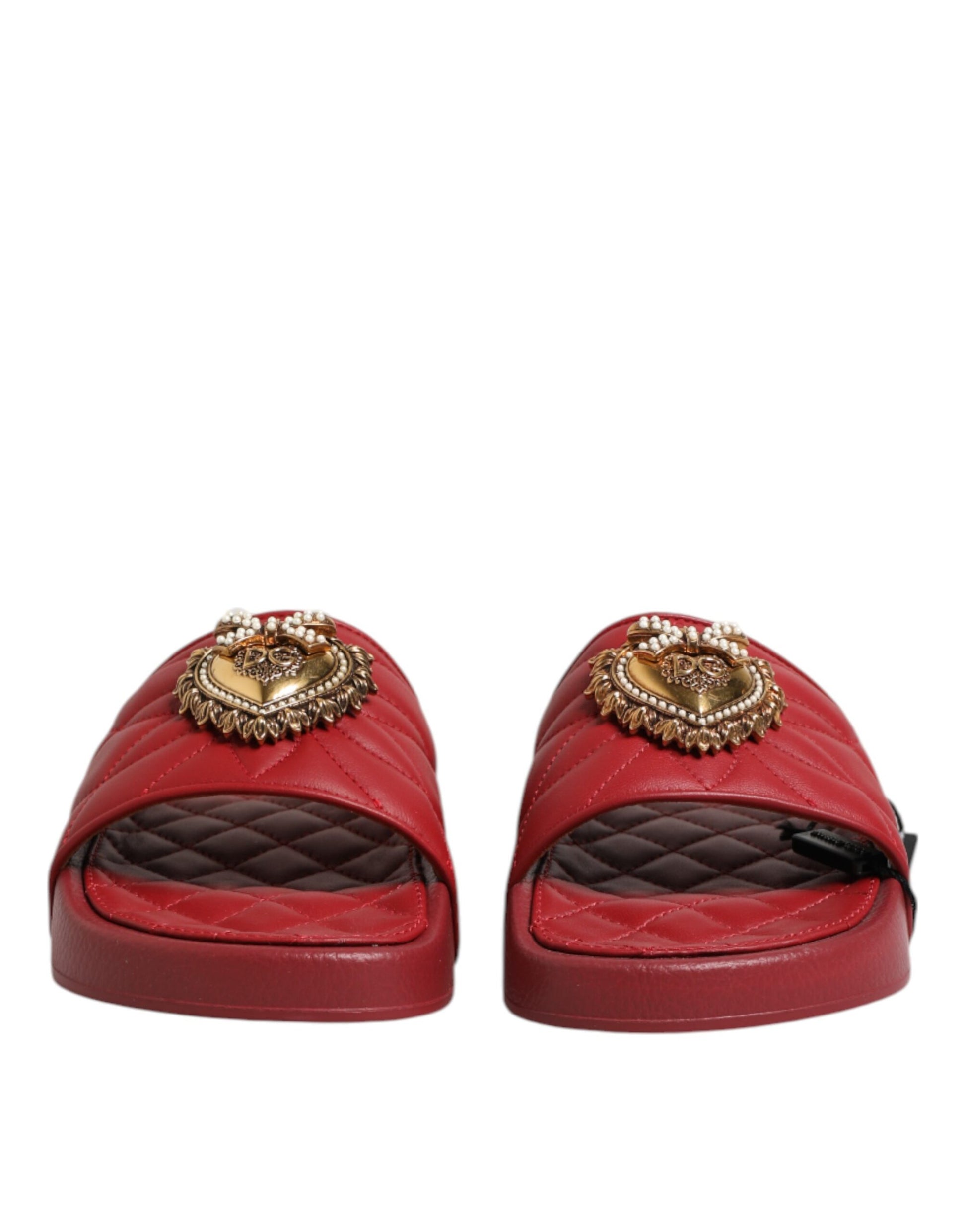 Dolce &amp; Gabbana Chaussures à claquettes en cuir matelassé rouge Devotion
