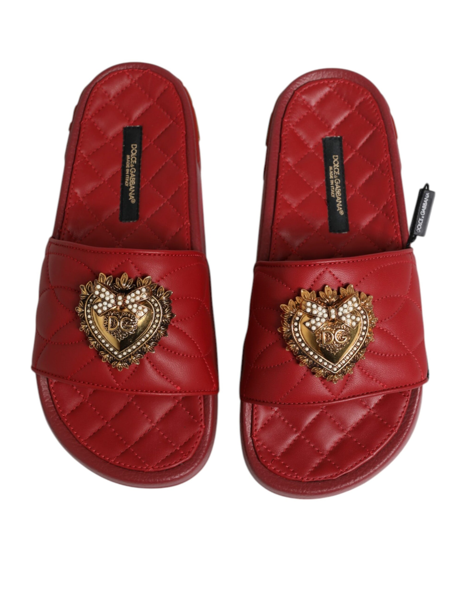 Dolce &amp; Gabbana Chaussures à claquettes en cuir matelassé rouge Devotion