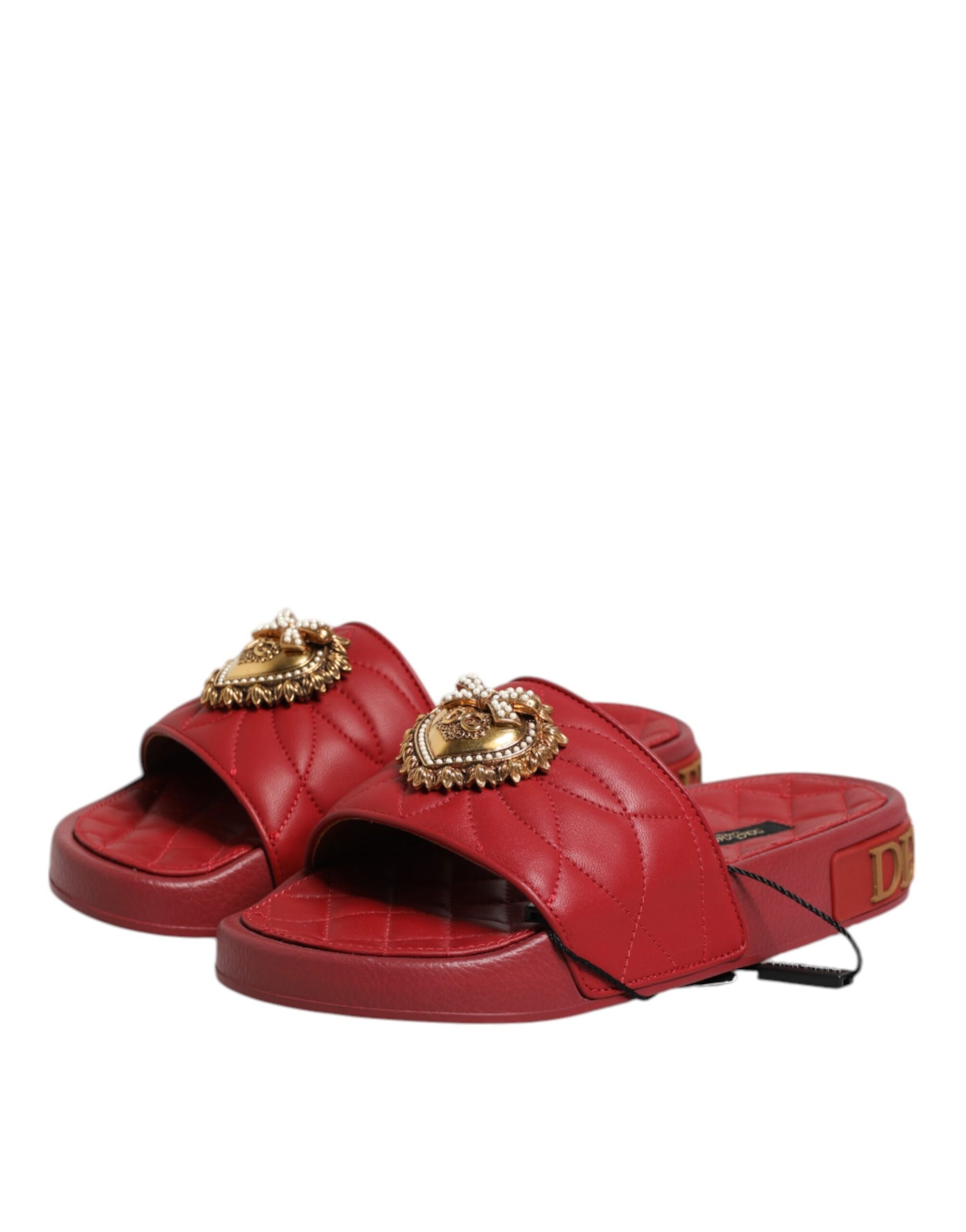 Dolce &amp; Gabbana Chaussures à claquettes en cuir matelassé rouge Devotion