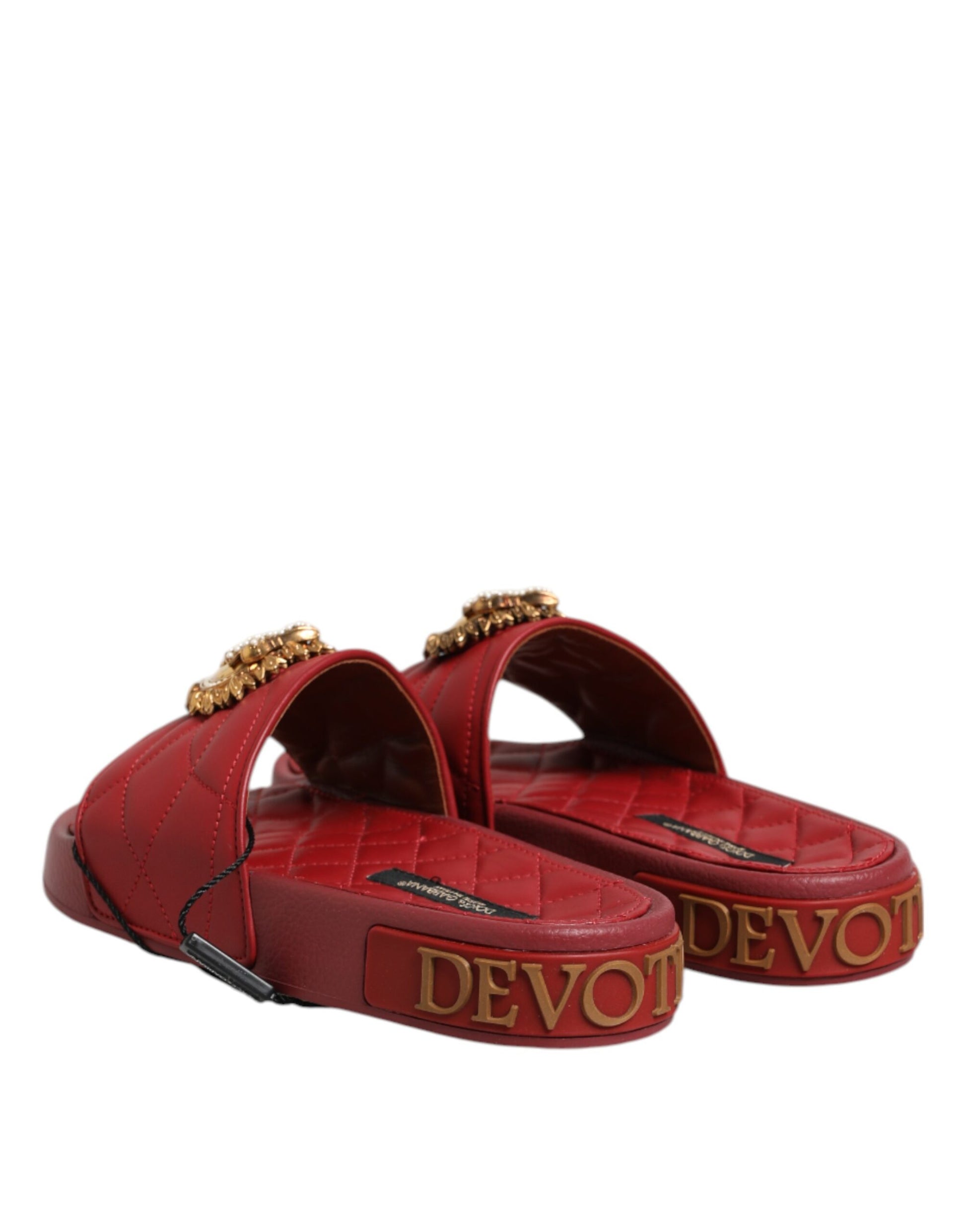 Dolce &amp; Gabbana Chaussures à claquettes en cuir matelassé rouge Devotion