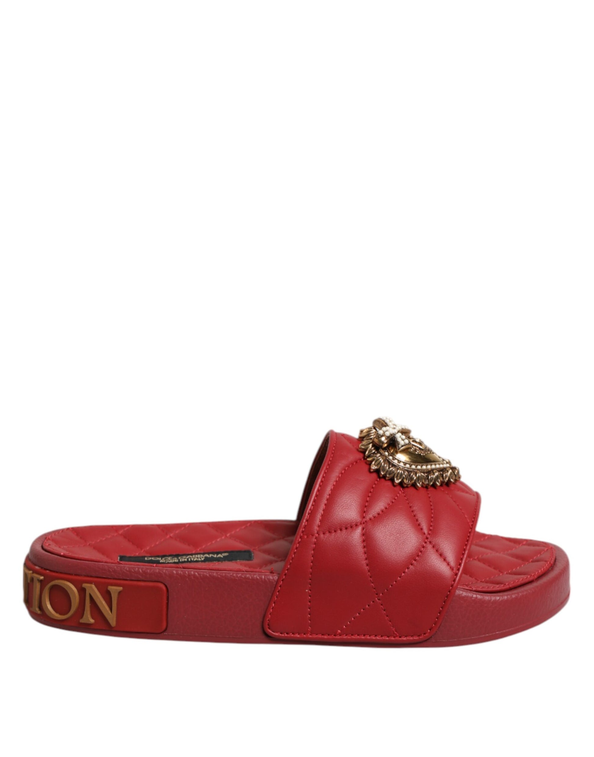 Dolce &amp; Gabbana Chaussures à claquettes en cuir matelassé rouge Devotion