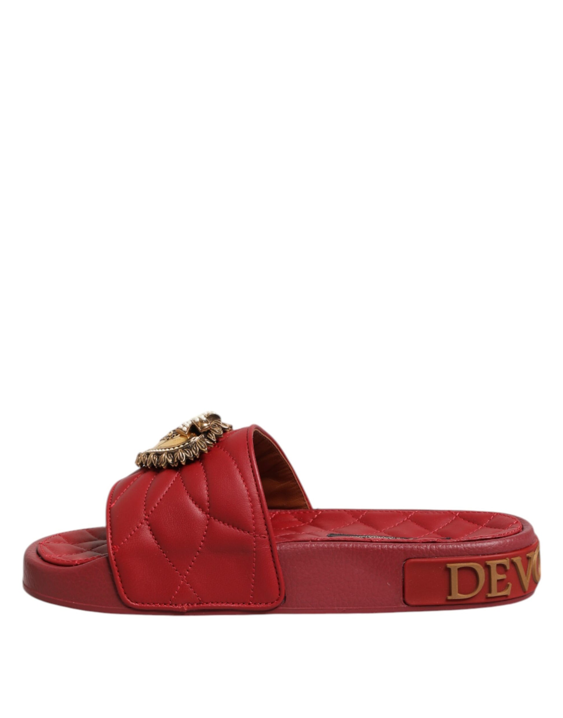 Dolce &amp; Gabbana Chaussures à claquettes en cuir matelassé rouge Devotion