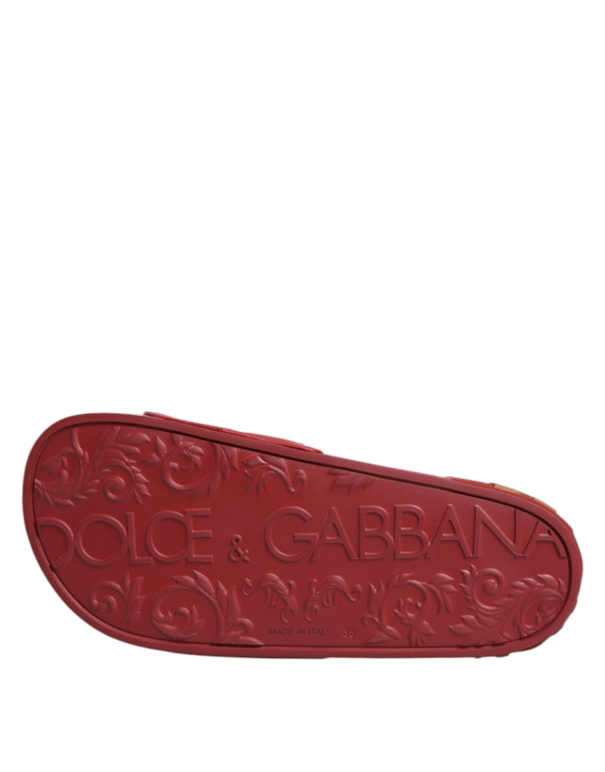 Dolce &amp; Gabbana Chaussures à claquettes en cuir matelassé rouge Devotion