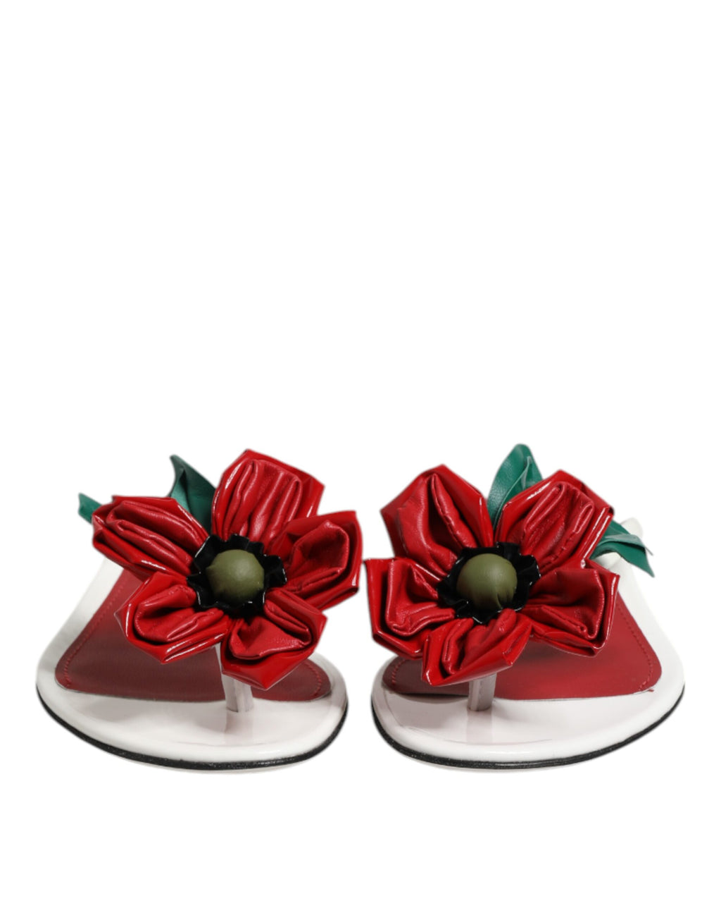 Sandales Dolce &amp; Gabbana en cuir à fleurs rouges et blanches KEIRA
