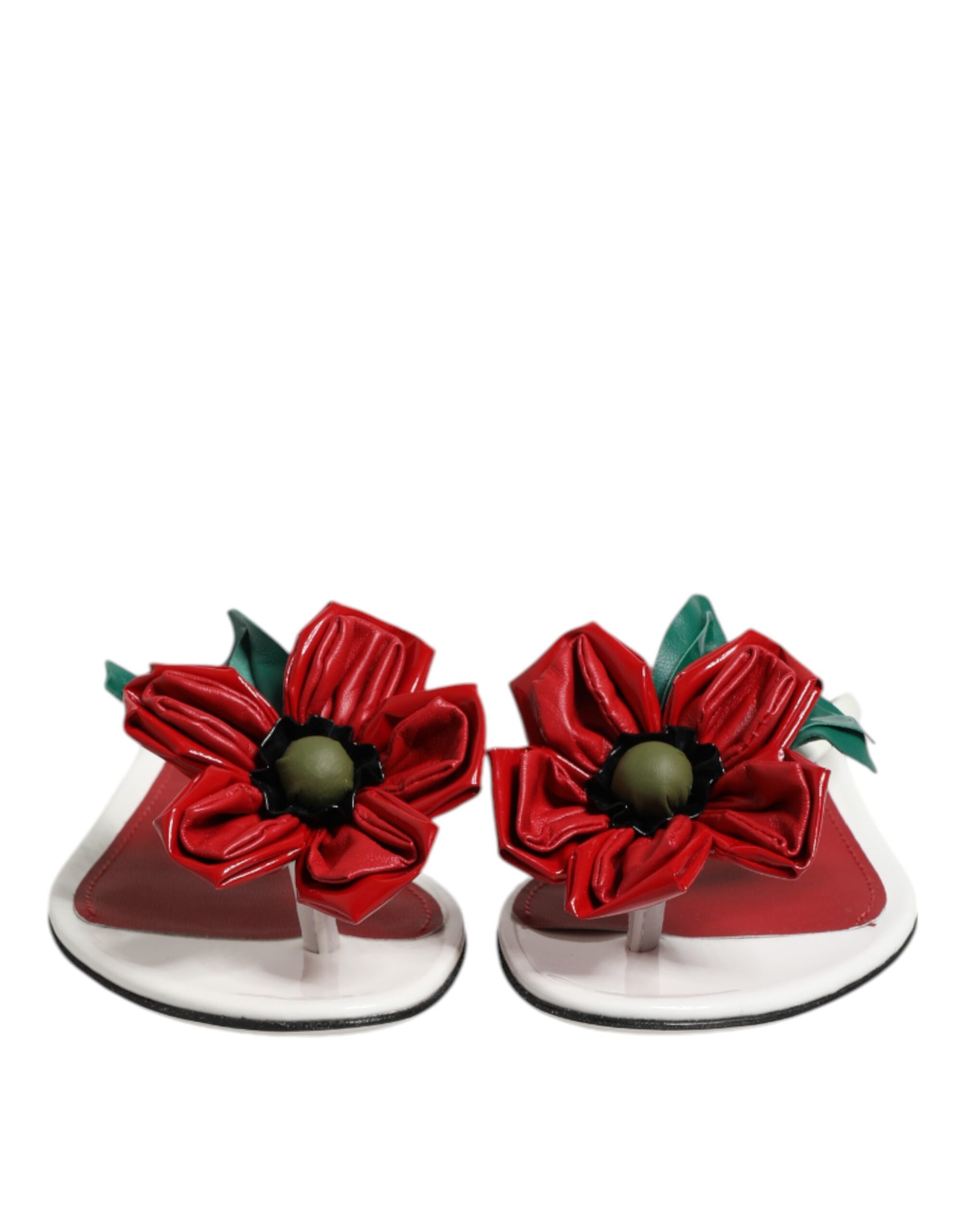 Sandales Dolce &amp; Gabbana en cuir à fleurs rouges et blanches KEIRA
