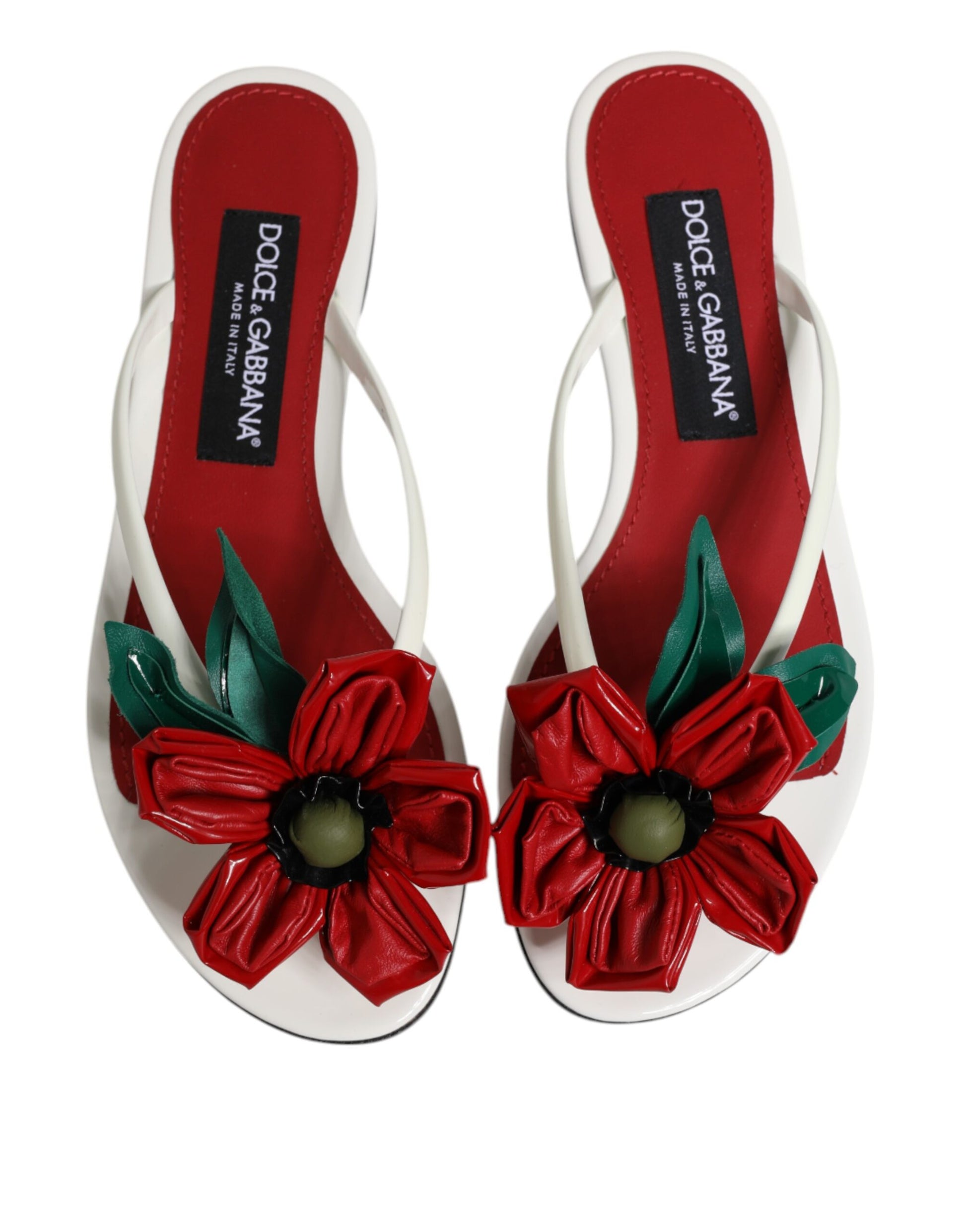 Sandales Dolce &amp; Gabbana en cuir à fleurs rouges et blanches KEIRA