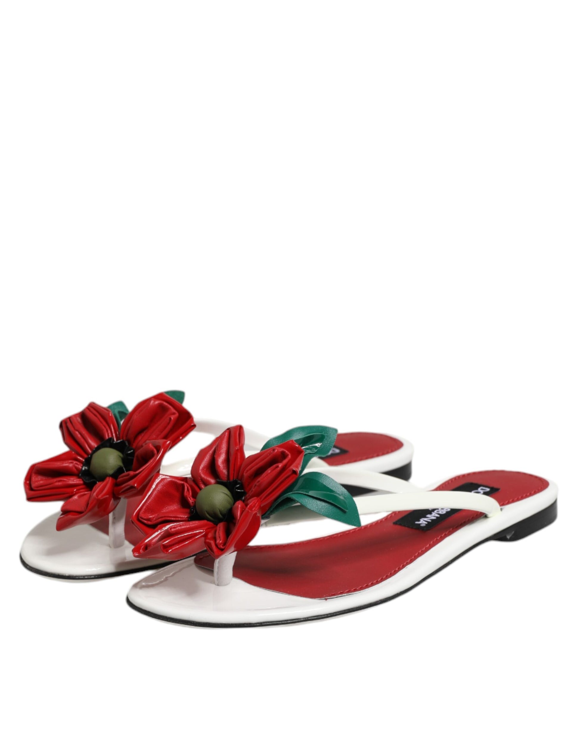 Sandales Dolce &amp; Gabbana en cuir à fleurs rouges et blanches KEIRA
