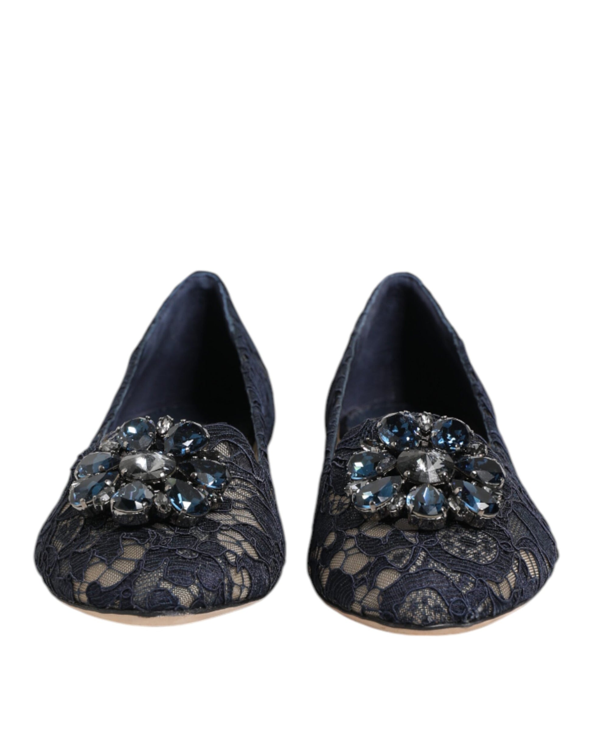 Chaussures plates Dolce &amp; Gabbana en dentelle bleue Taormina avec cristaux