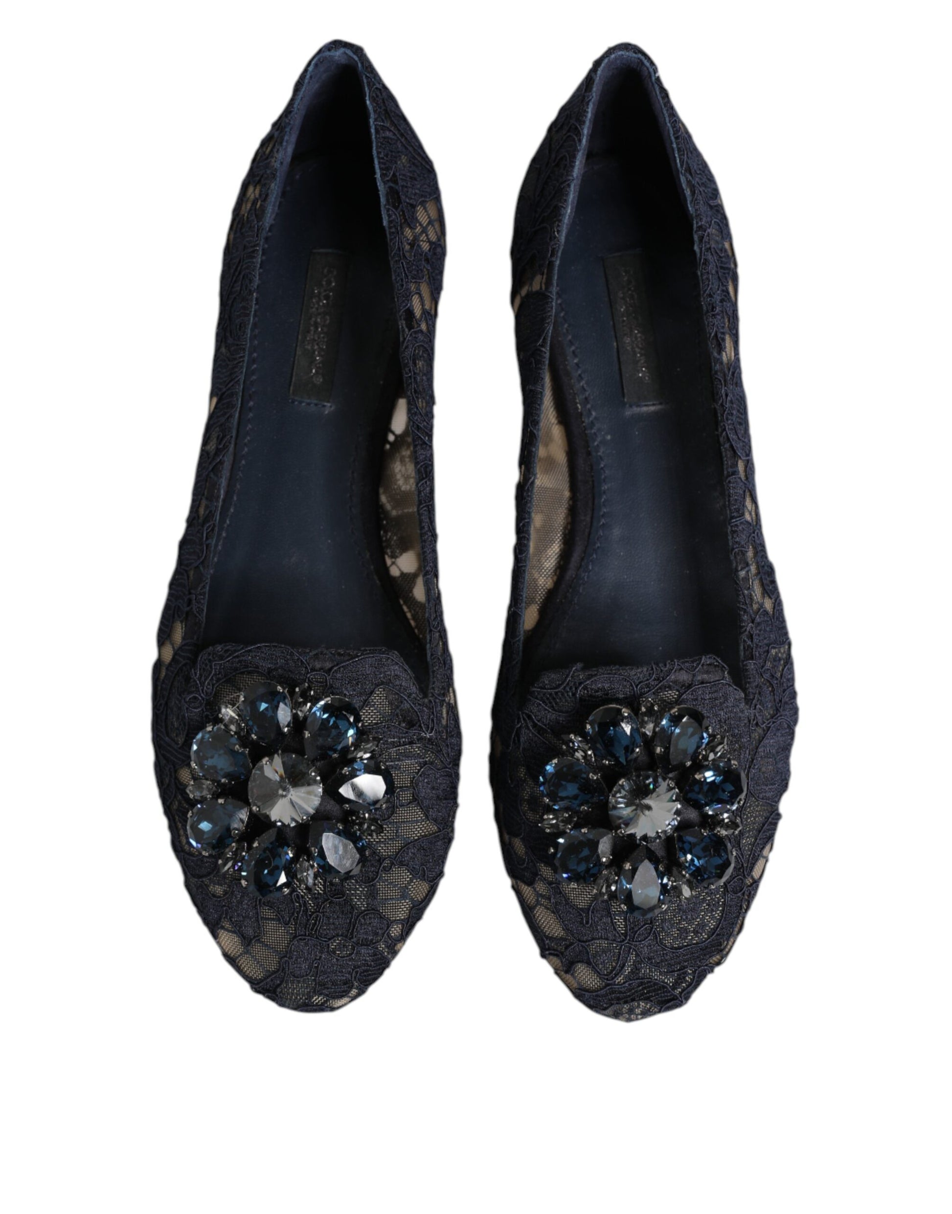 Chaussures plates Dolce &amp; Gabbana en dentelle bleue Taormina avec cristaux