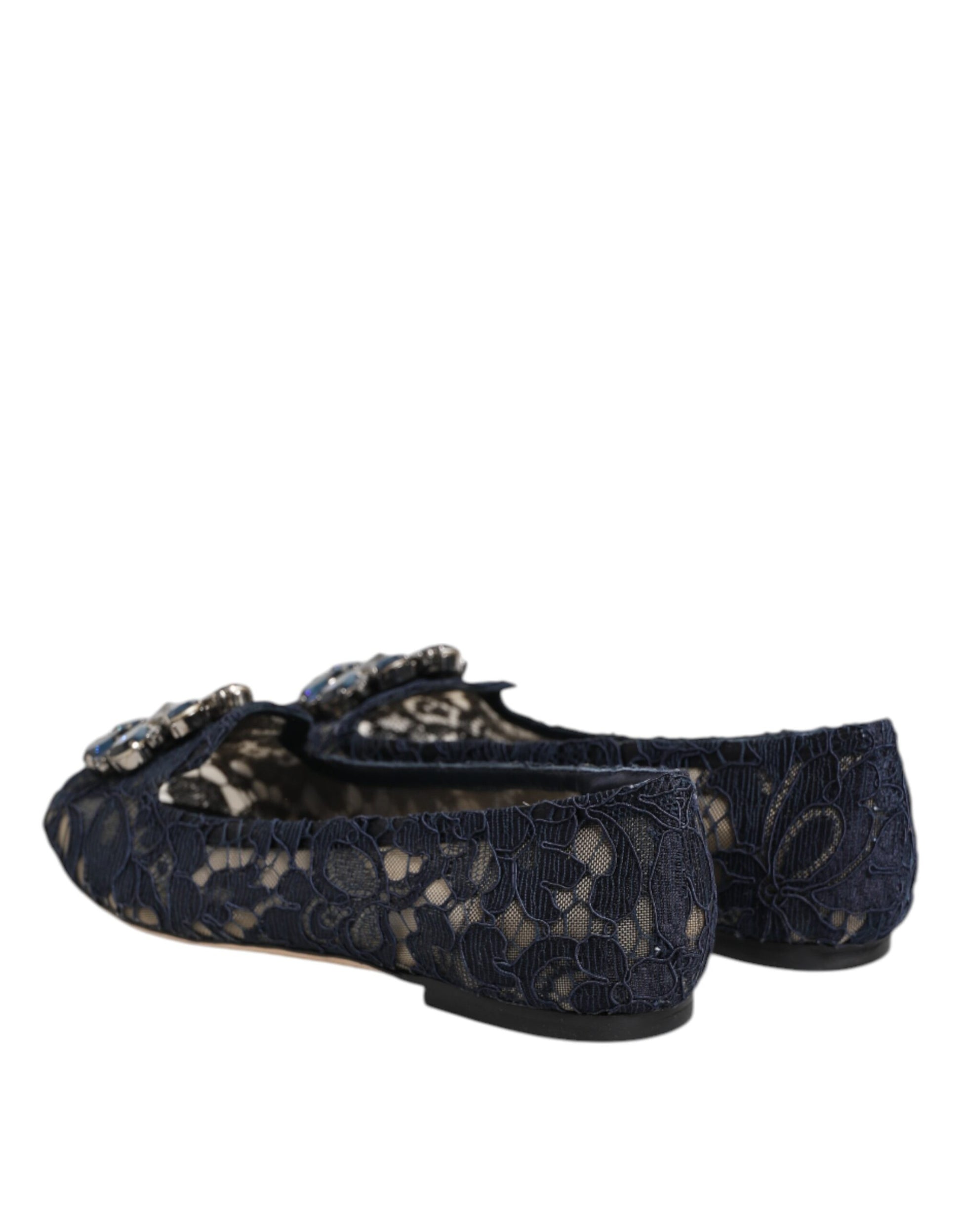 Chaussures plates Dolce &amp; Gabbana en dentelle bleue Taormina avec cristaux