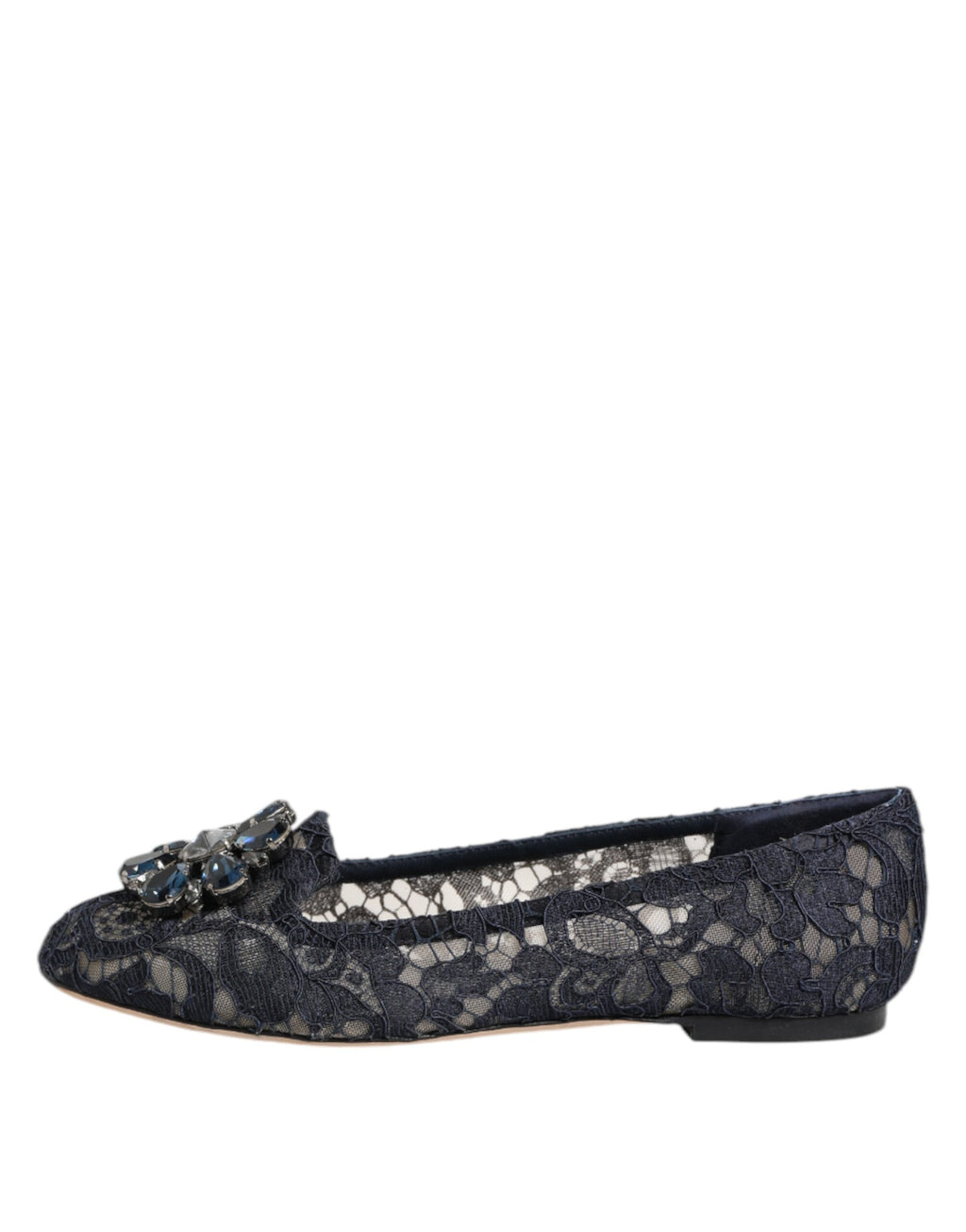 Chaussures plates Dolce &amp; Gabbana en dentelle bleue Taormina avec cristaux