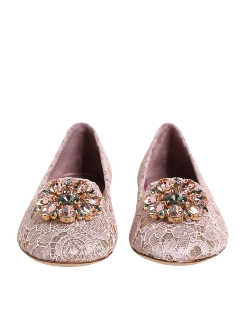 Chaussures plates Dolce &amp; Gabbana roses en dentelle et cristaux Taormina