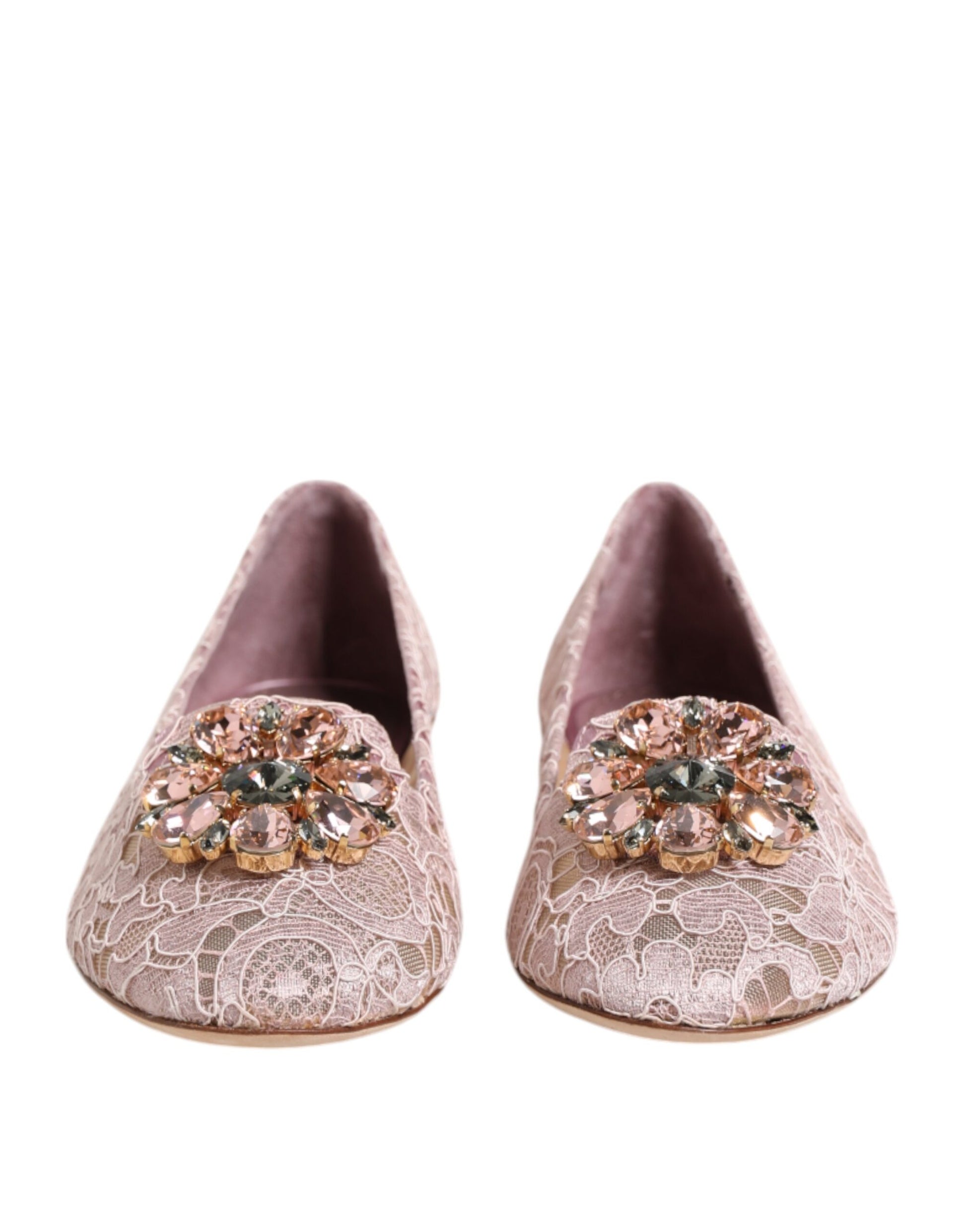 Chaussures plates Dolce &amp; Gabbana roses en dentelle et cristaux Taormina