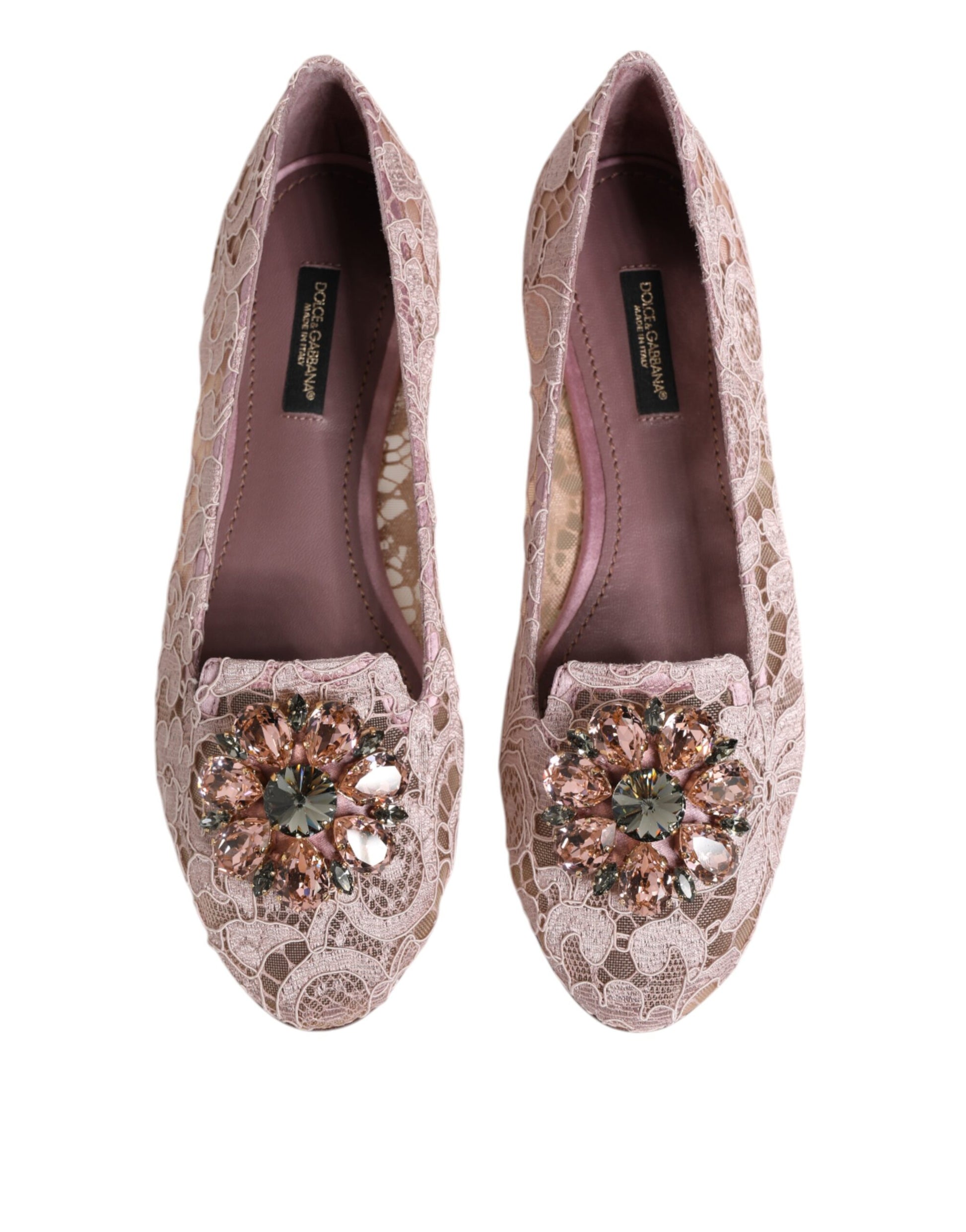 Chaussures plates Dolce &amp; Gabbana roses en dentelle et cristaux Taormina