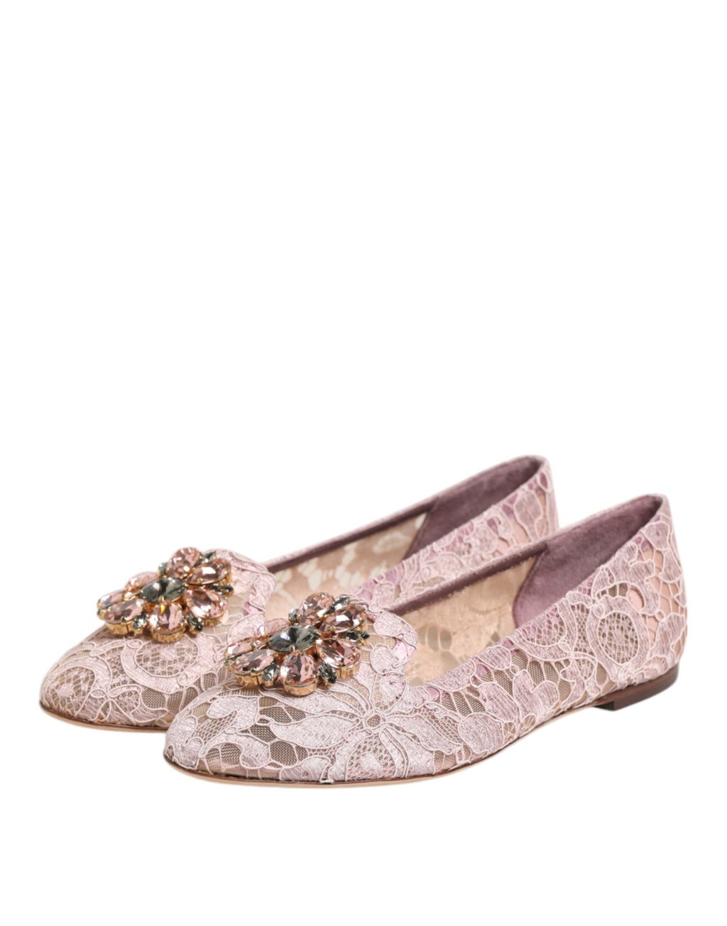 Chaussures plates Dolce &amp; Gabbana roses en dentelle et cristaux Taormina