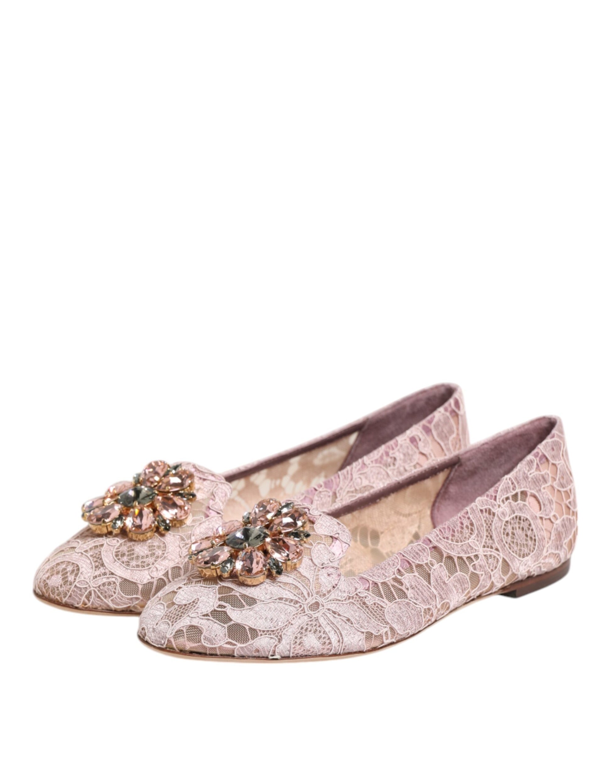 Chaussures plates Dolce &amp; Gabbana roses en dentelle et cristaux Taormina