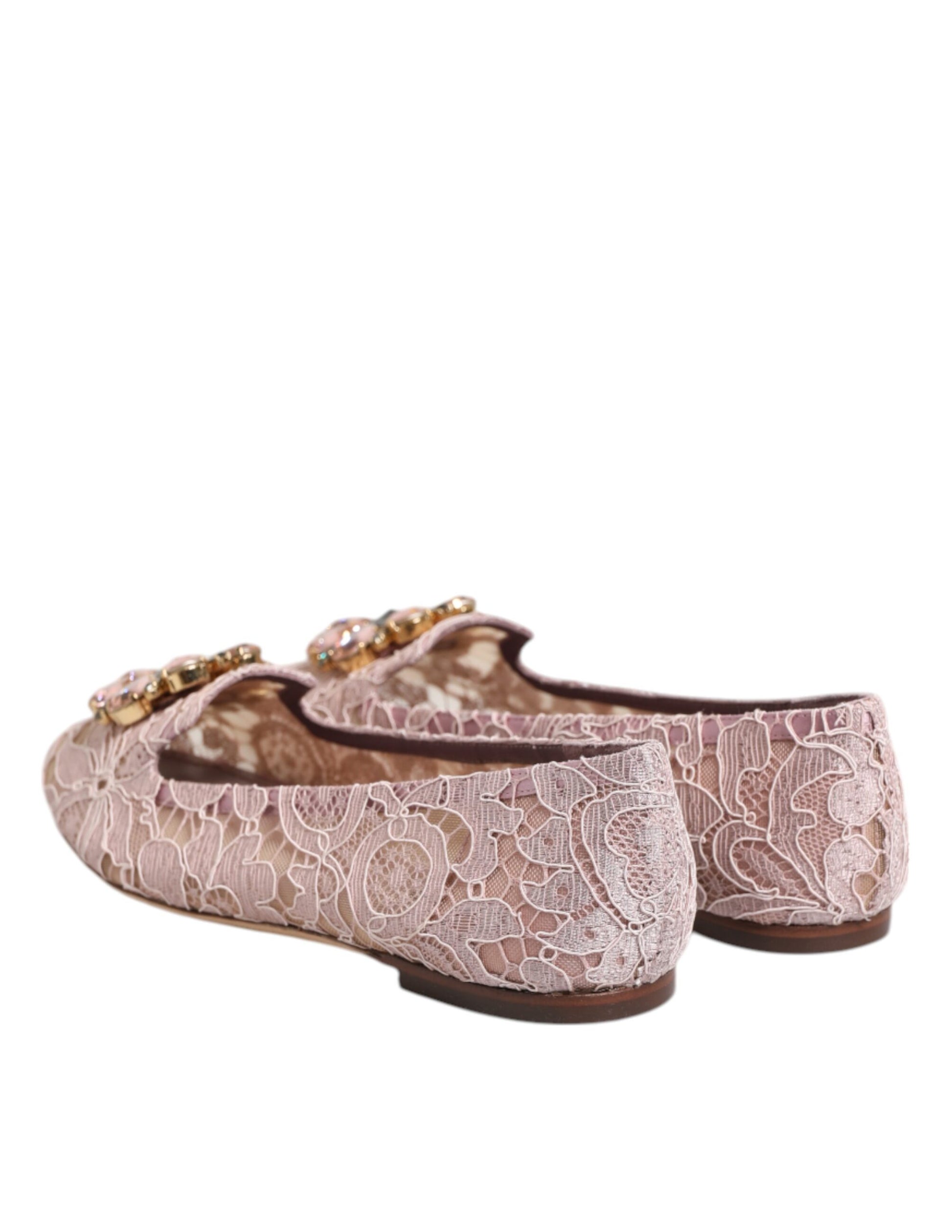 Chaussures plates Dolce &amp; Gabbana roses en dentelle et cristaux Taormina