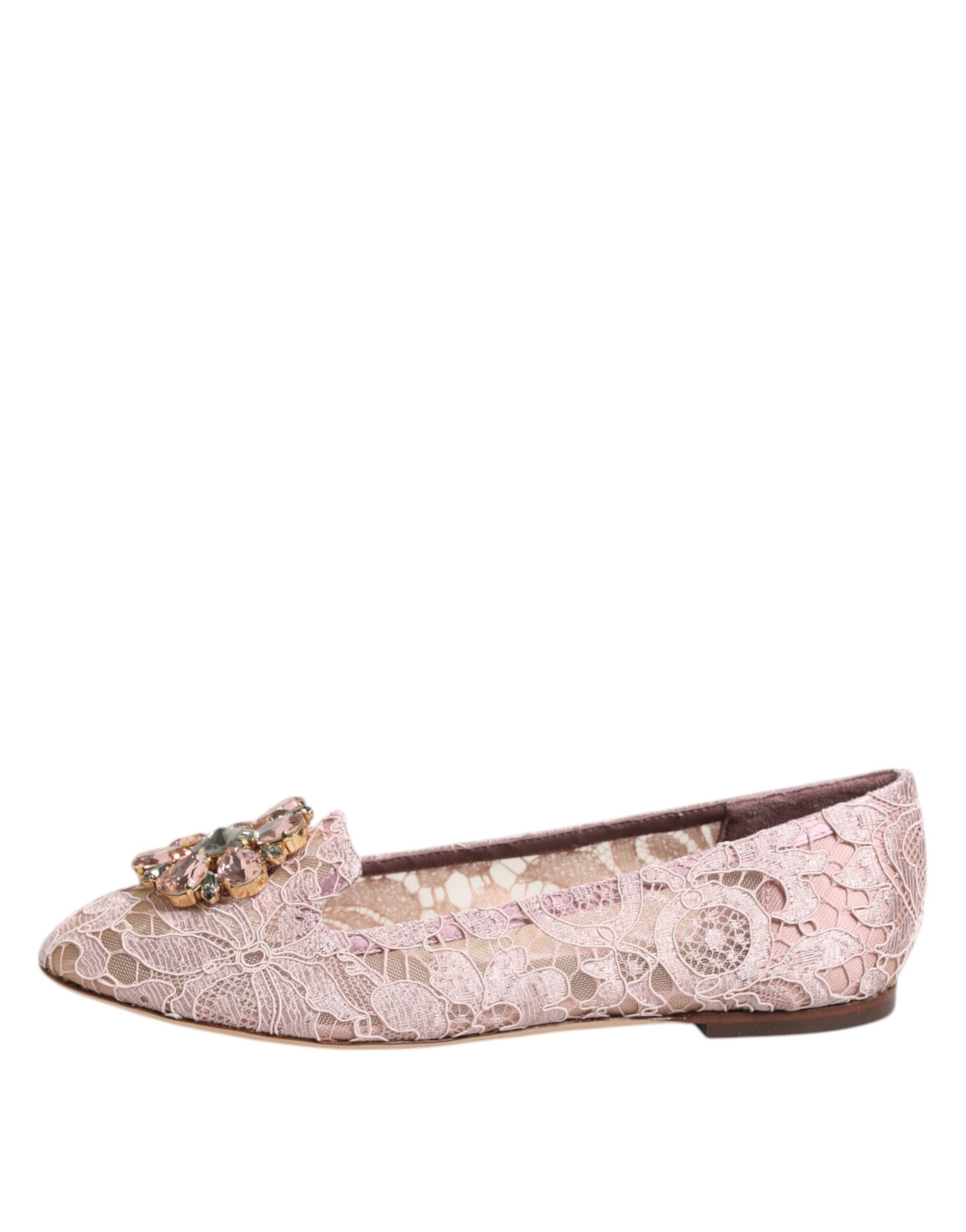 Chaussures plates Dolce &amp; Gabbana roses en dentelle et cristaux Taormina