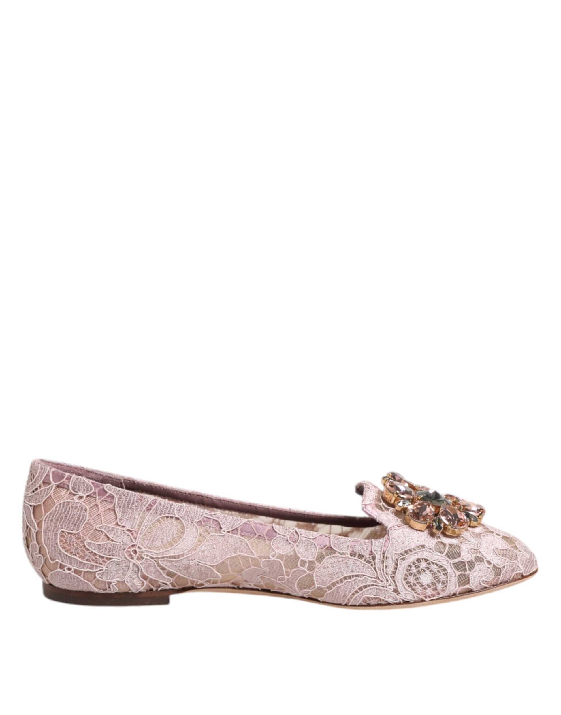Chaussures plates Dolce &amp; Gabbana roses en dentelle et cristaux Taormina