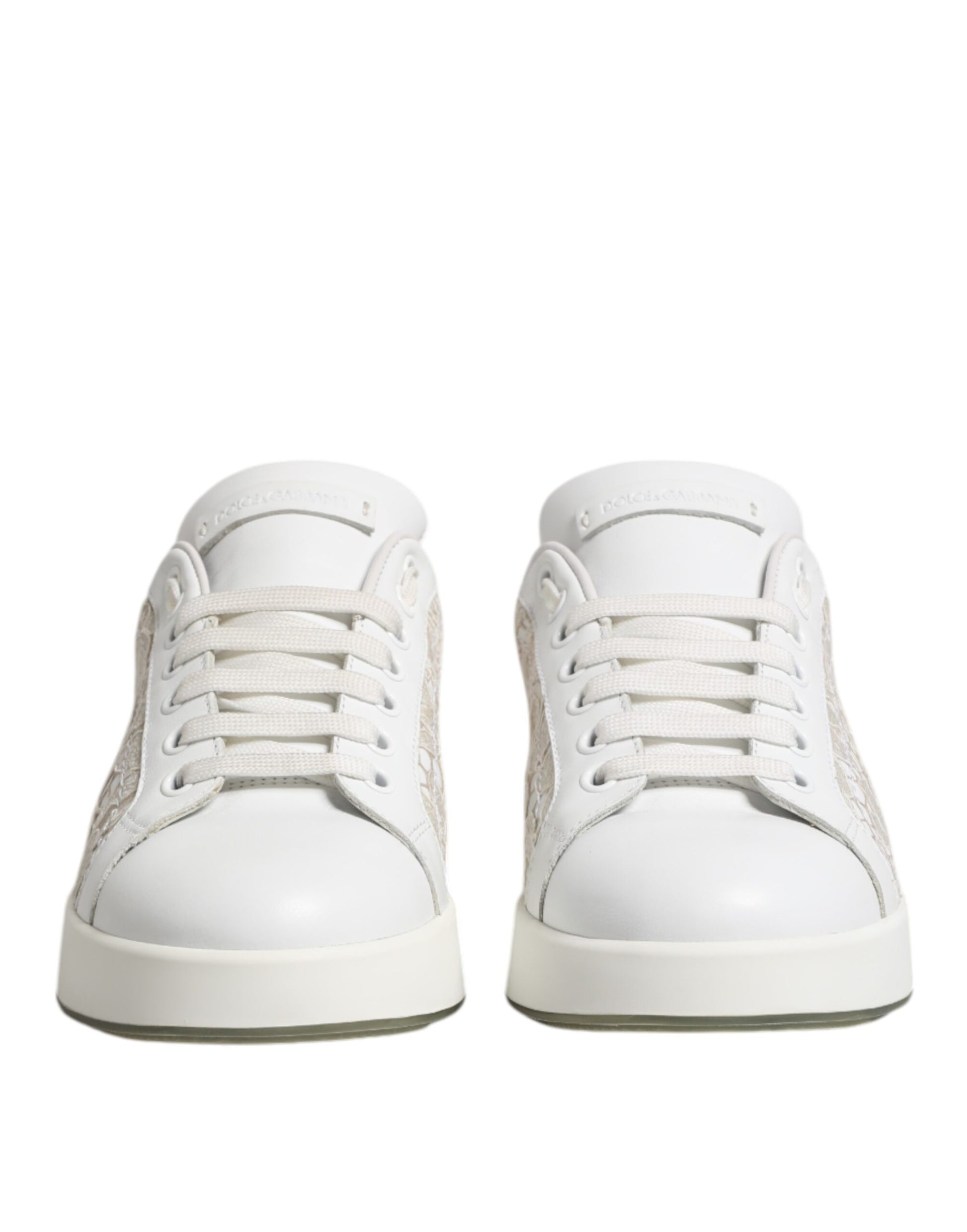 Baskets basses en cuir et dentelle blanches Dolce &amp; Gabbana