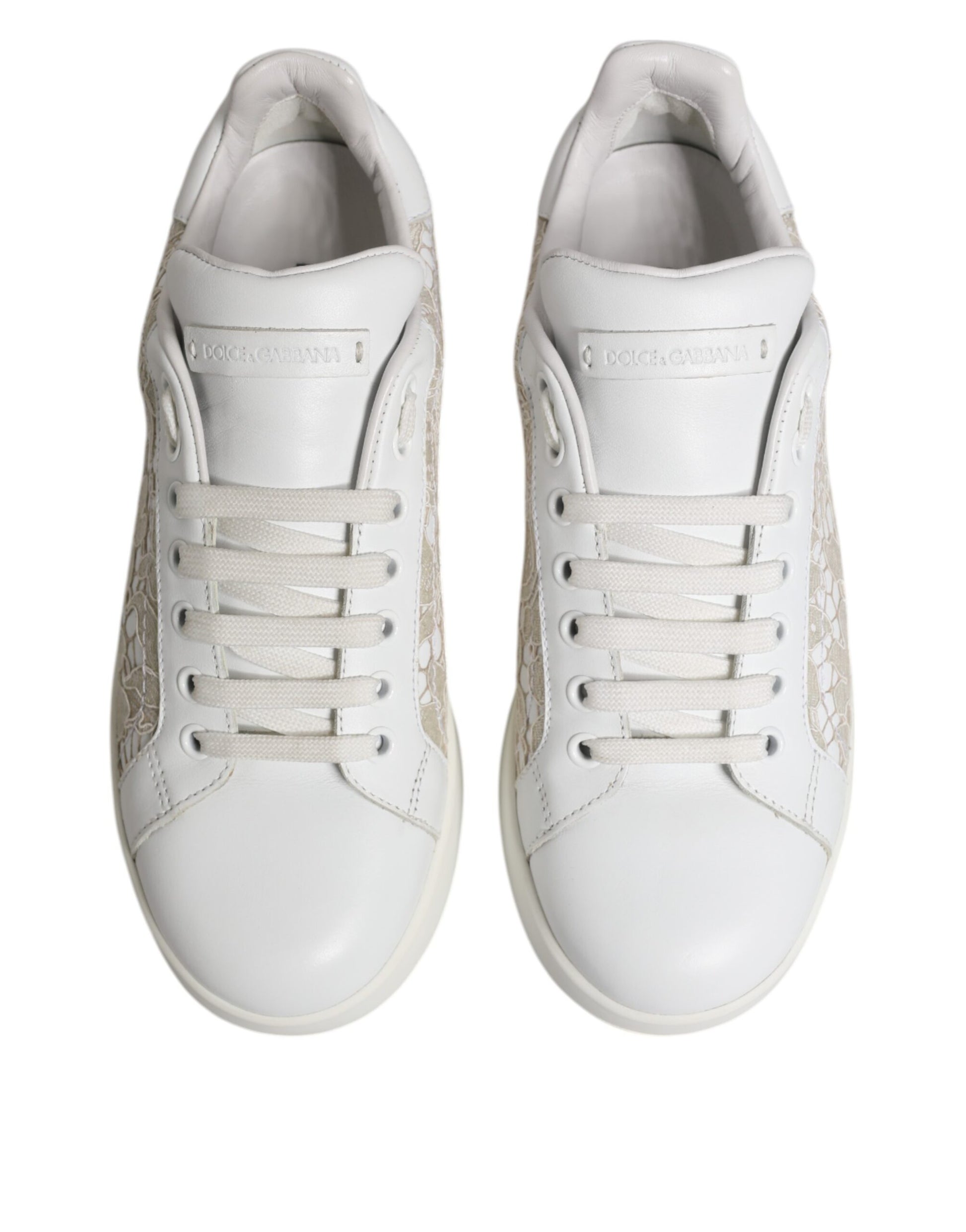 Baskets basses en cuir et dentelle blanches Dolce &amp; Gabbana