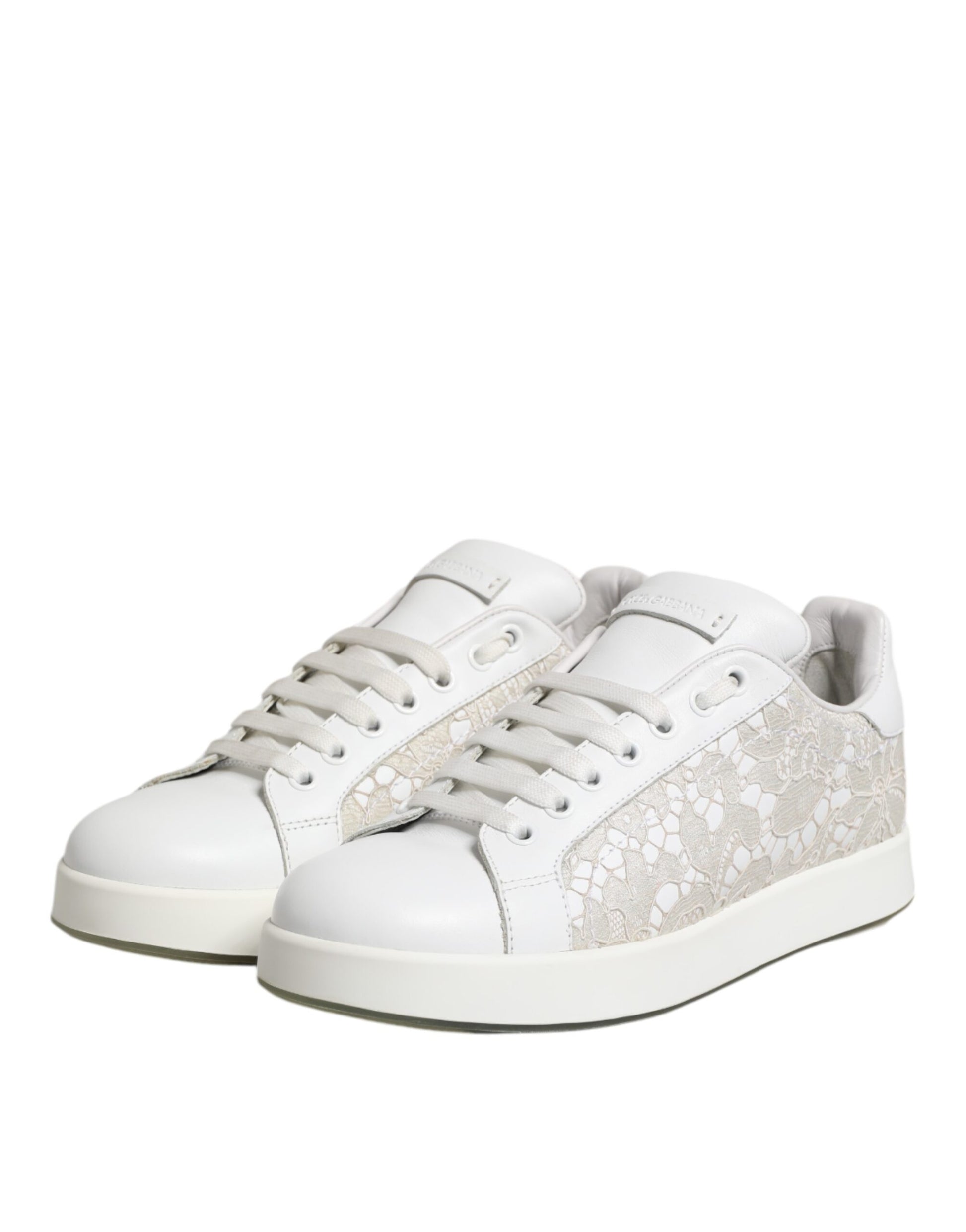 Baskets basses en cuir et dentelle blanches Dolce &amp; Gabbana