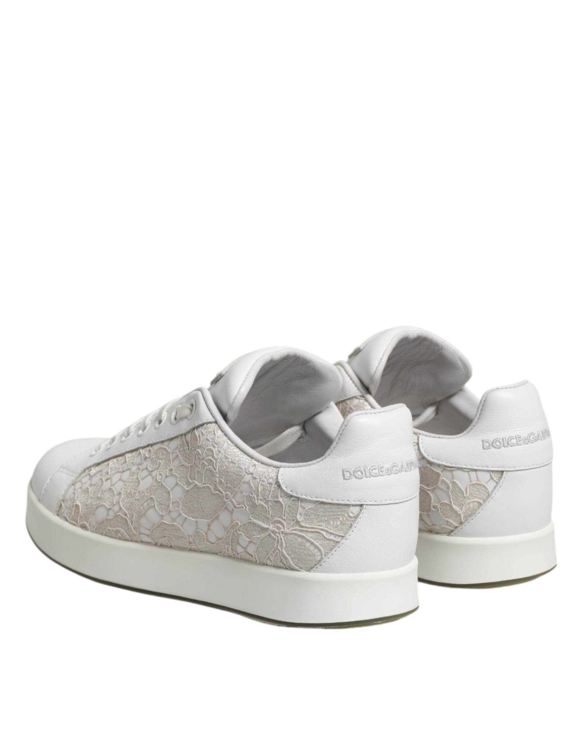 Baskets basses en cuir et dentelle blanches Dolce &amp; Gabbana