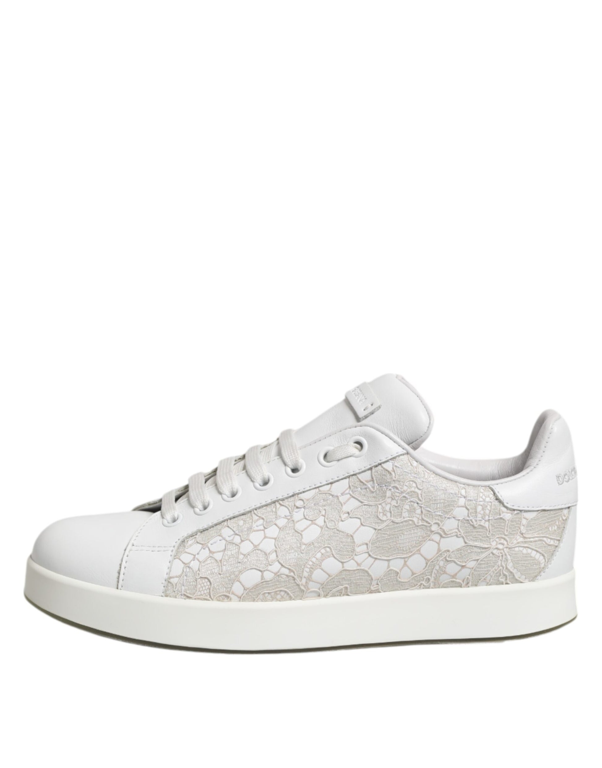 Baskets basses en cuir et dentelle blanches Dolce &amp; Gabbana