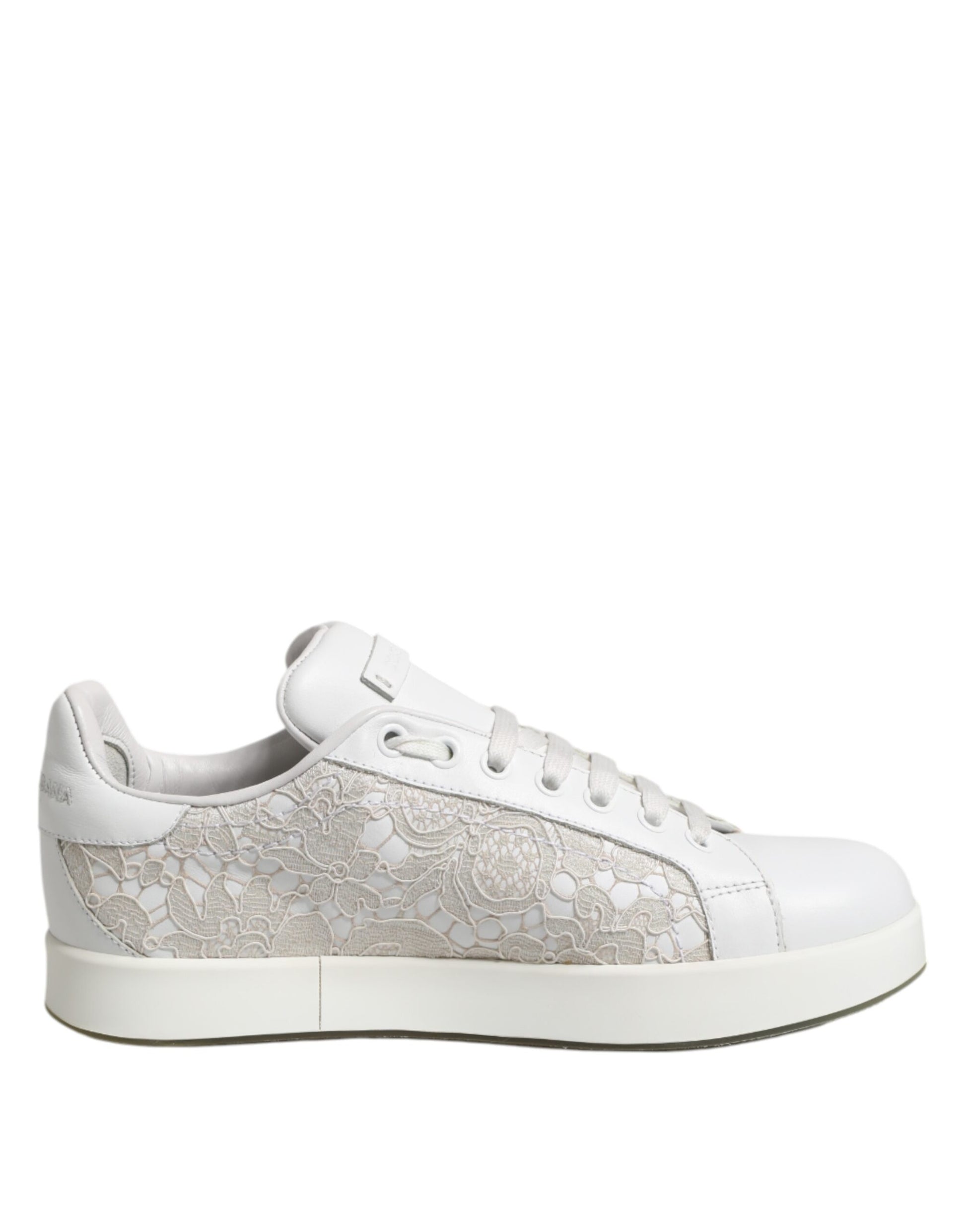 Baskets basses en cuir et dentelle blanches Dolce &amp; Gabbana