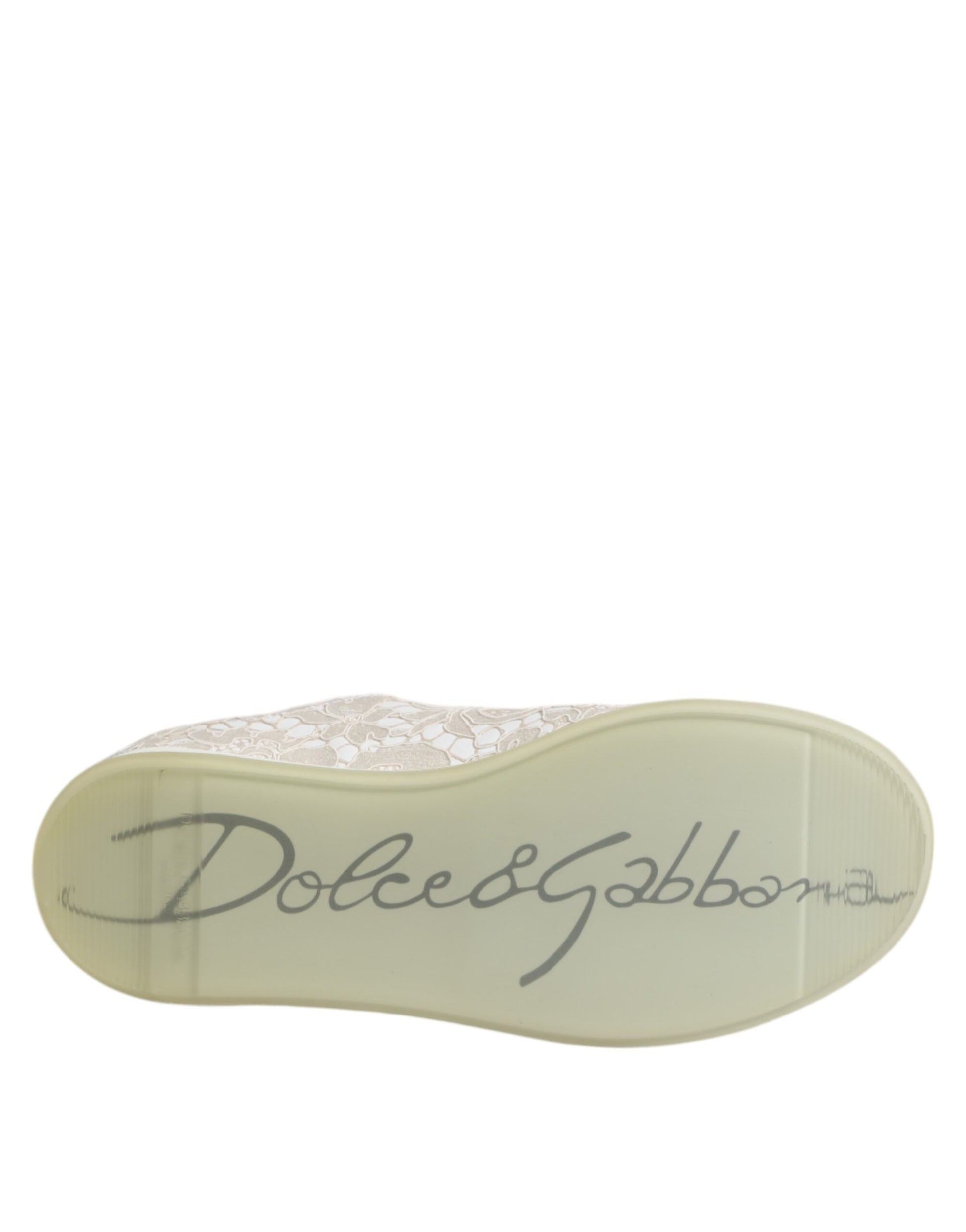 Baskets basses en cuir et dentelle blanches Dolce &amp; Gabbana