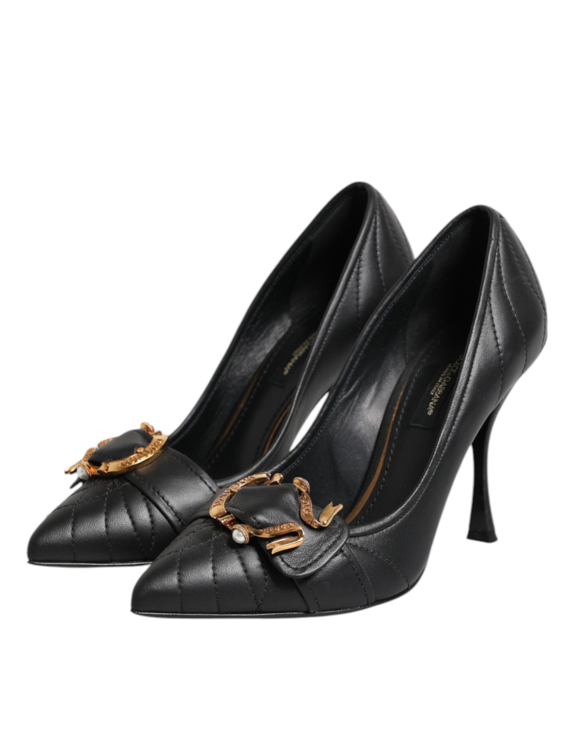 Escarpins à talons en cuir noir Dolce &amp; Gabbana Devotion