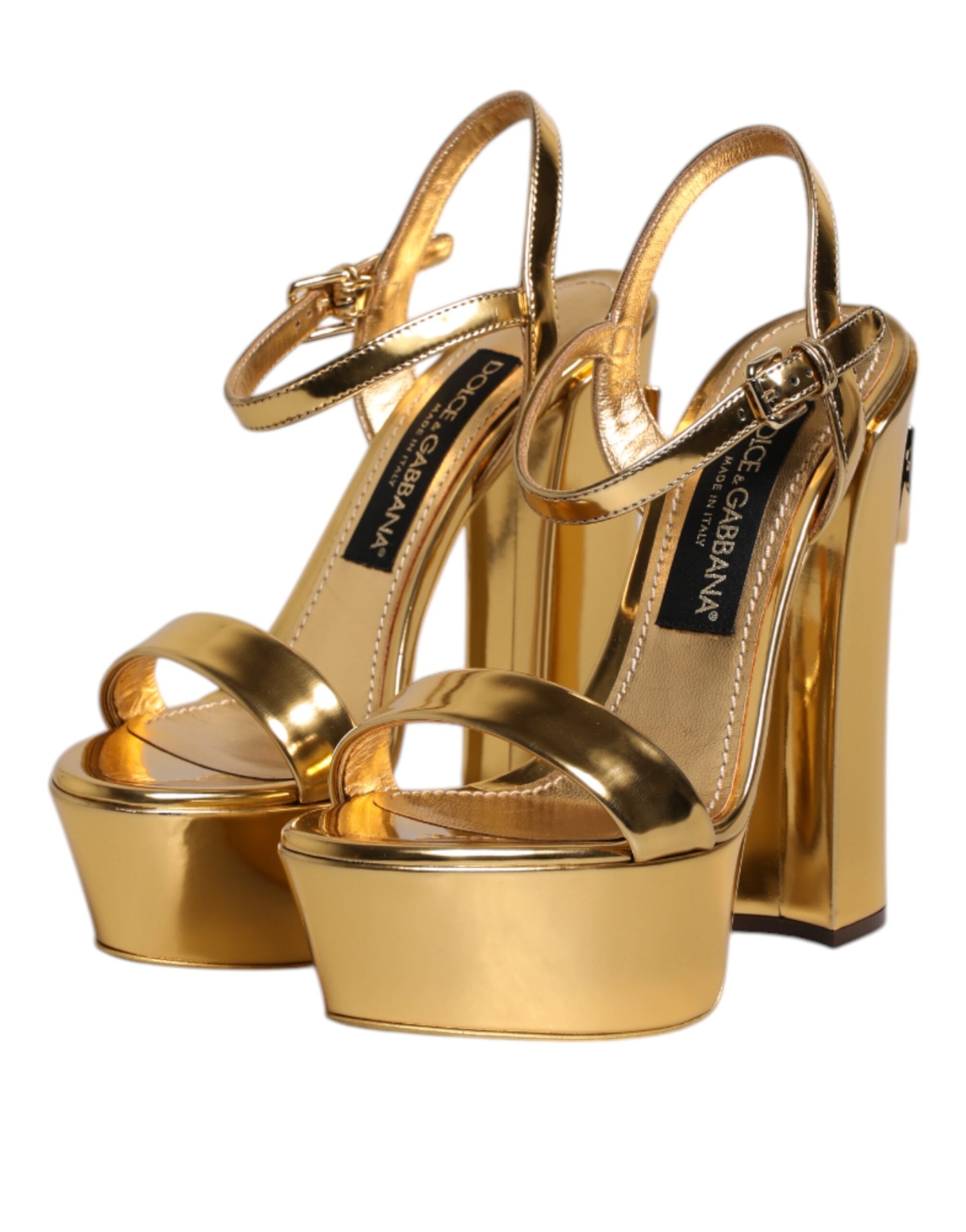 Sandales à plateforme en cuir doré Dolce &amp; Gabbana Keira