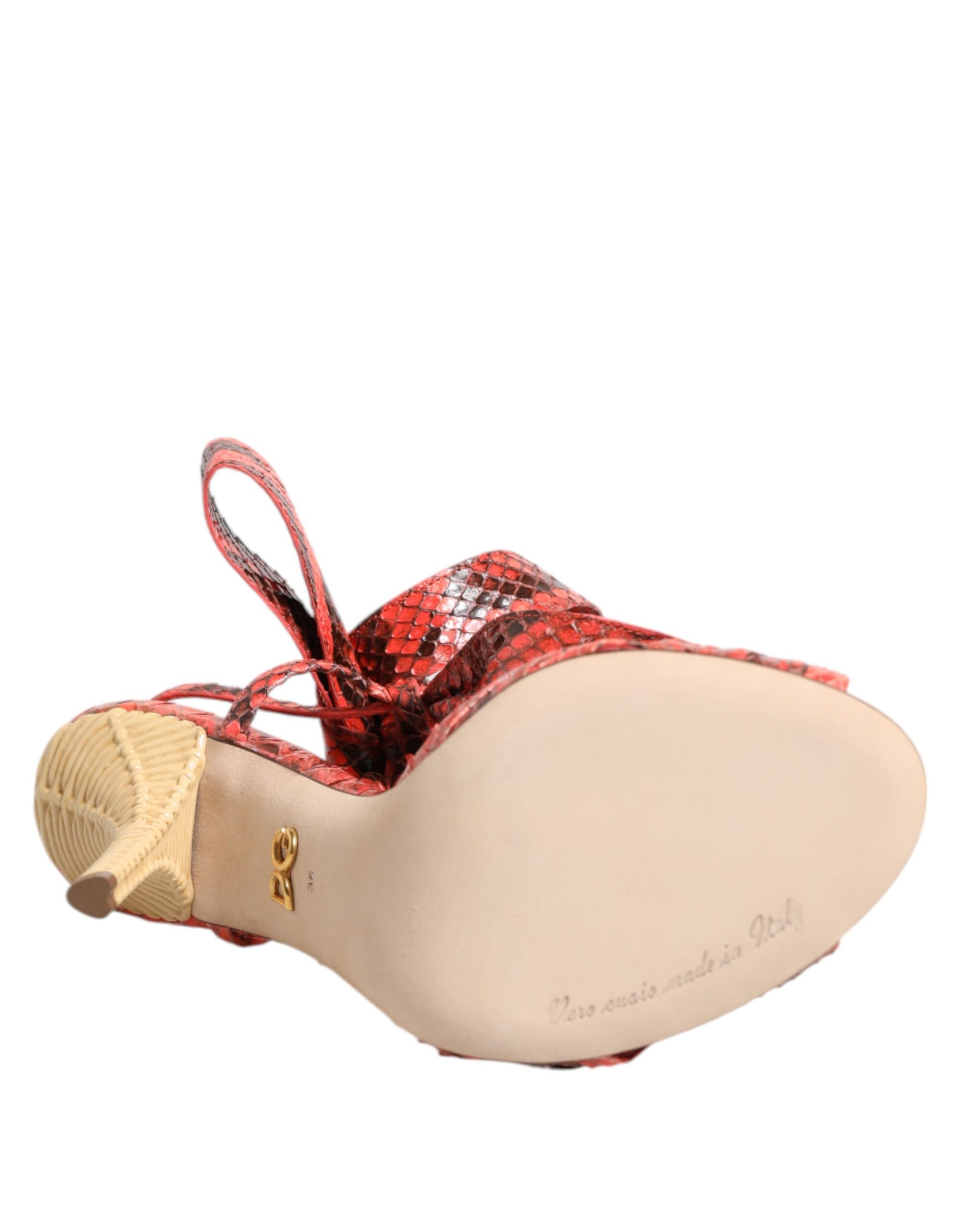 Sandales à talons en cuir python corail Dolce &amp; Gabbana
