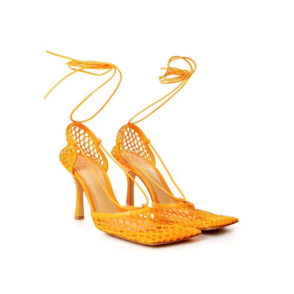 Escarpin Bottega Veneta en tissu et cuir orange