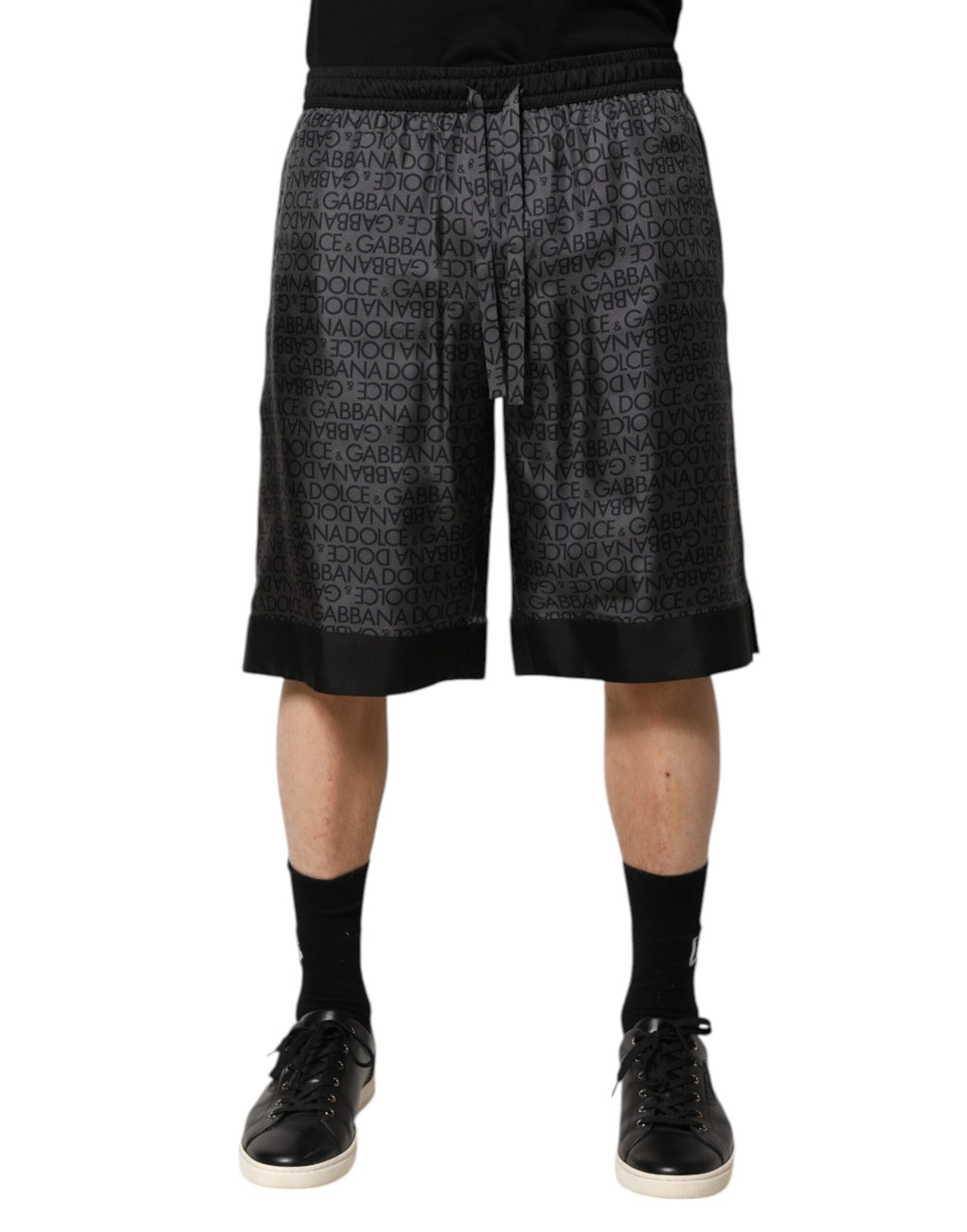 Bermuda Dolce &amp; Gabbana en soie gris et noir avec logo DG pour homme