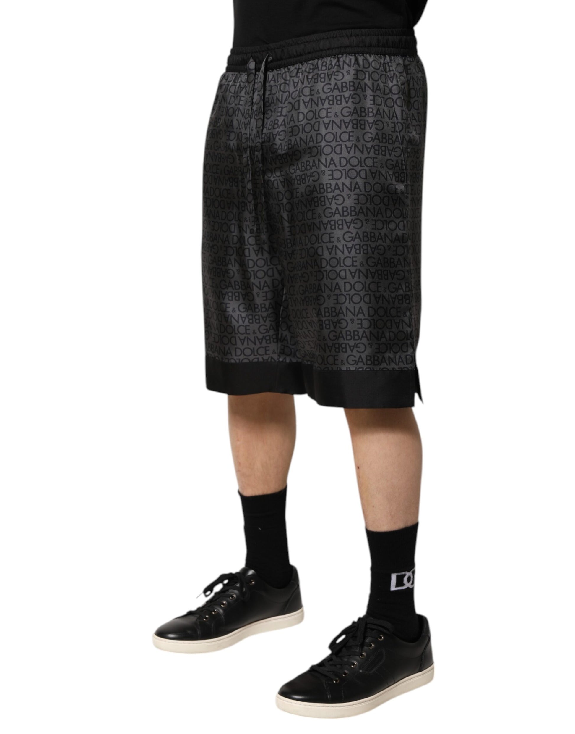 Bermuda Dolce &amp; Gabbana en soie gris et noir avec logo DG pour homme