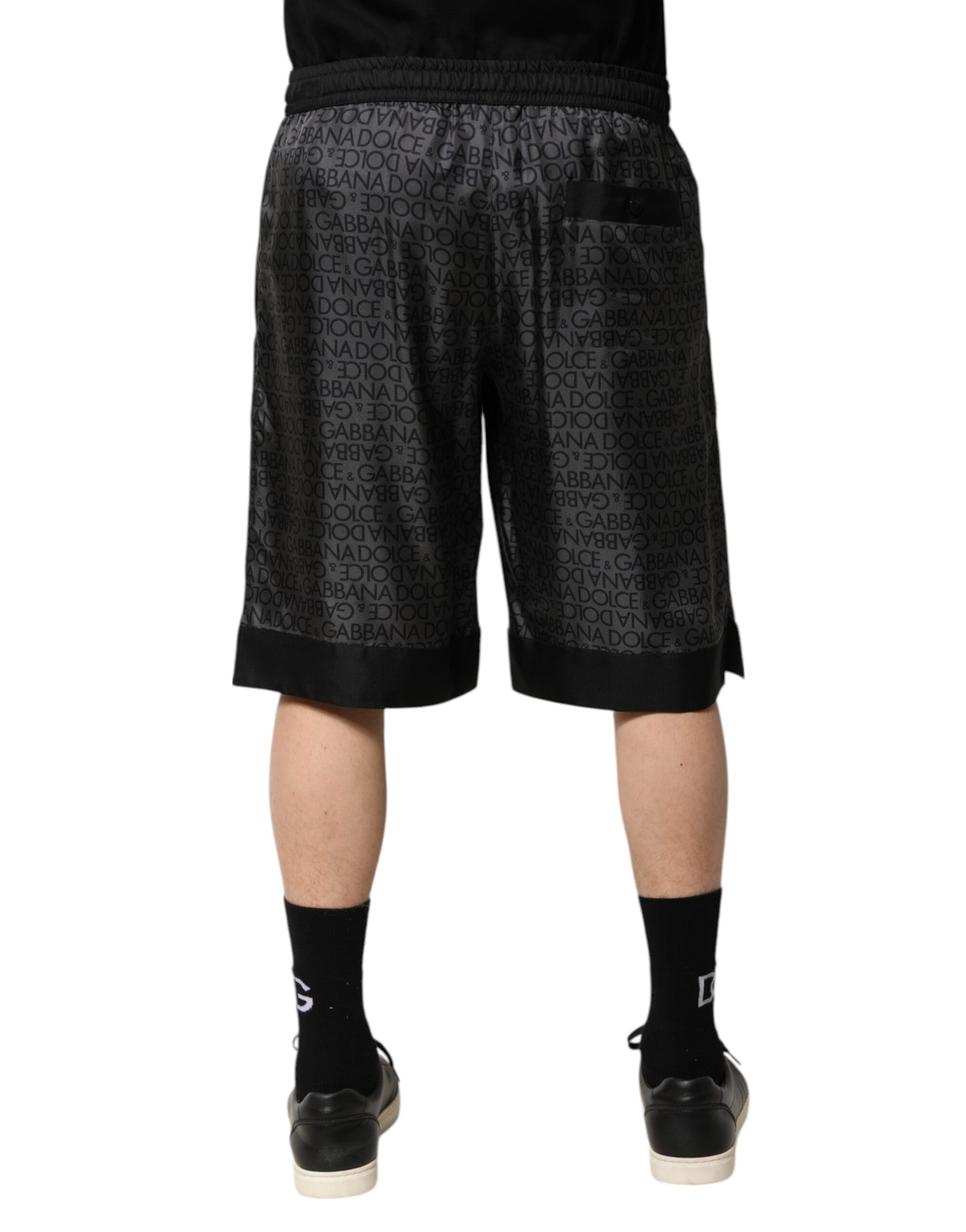 Bermuda Dolce &amp; Gabbana en soie gris et noir avec logo DG pour homme