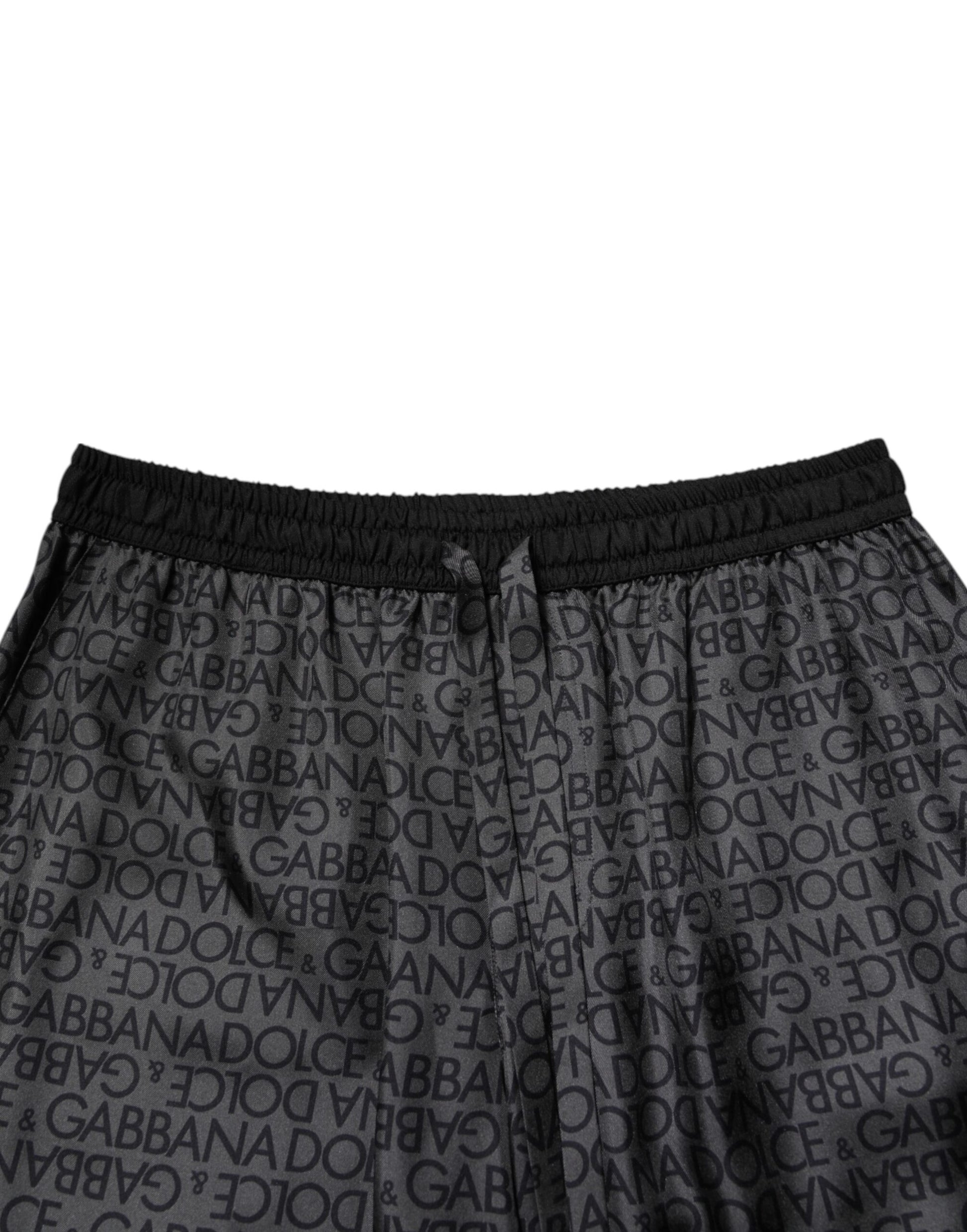 Bermuda Dolce &amp; Gabbana en soie gris et noir avec logo DG pour homme