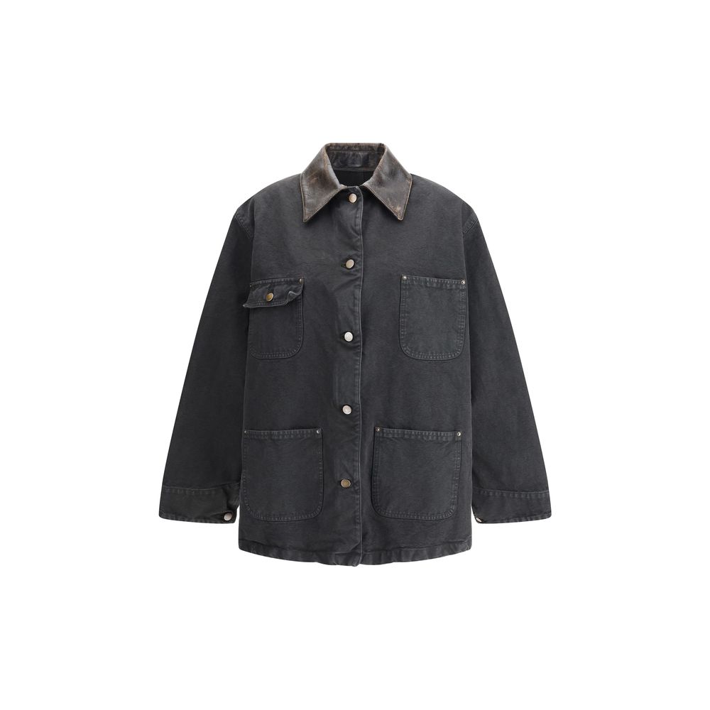 Veste en jean Prada avec col en cuir