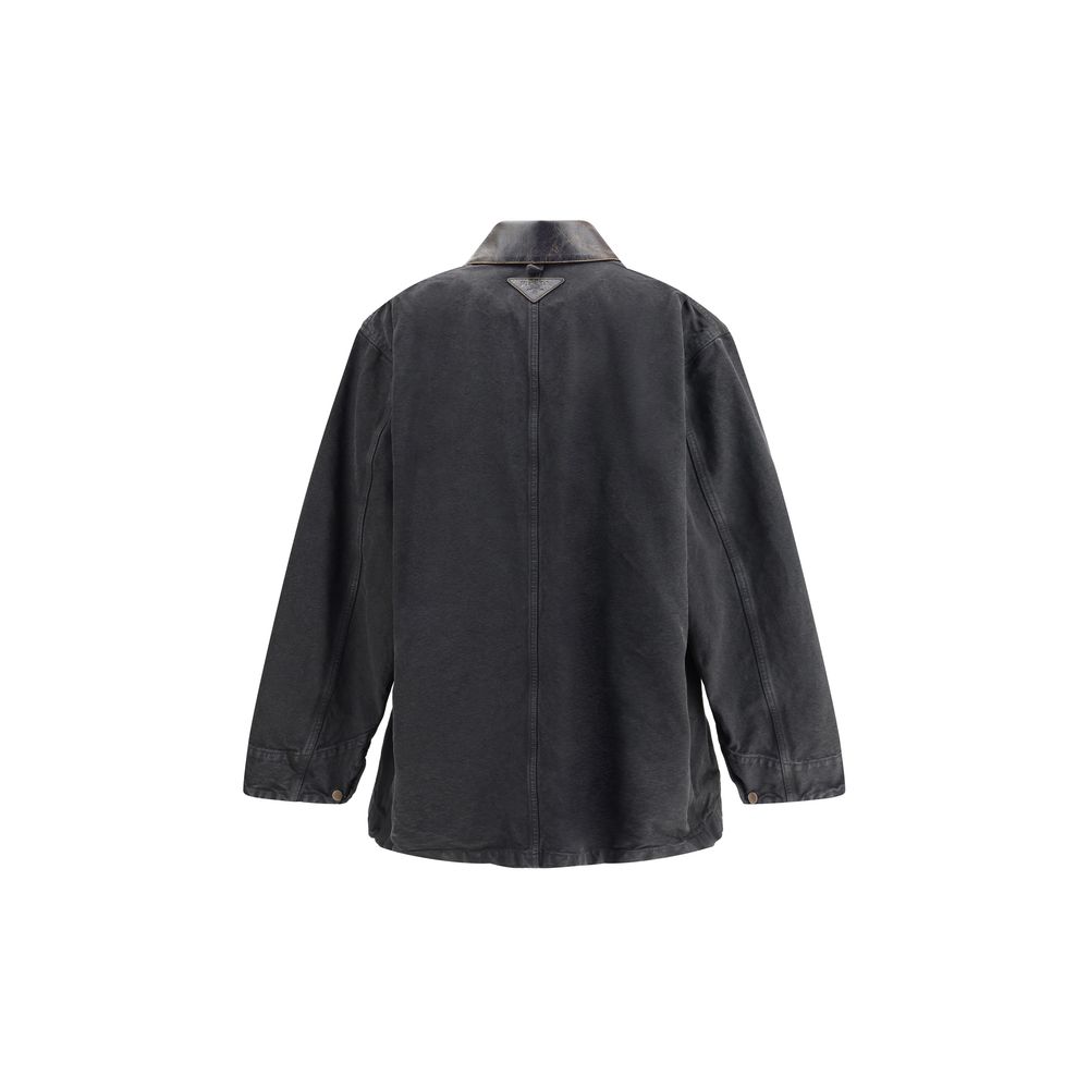 Veste en jean Prada avec col en cuir