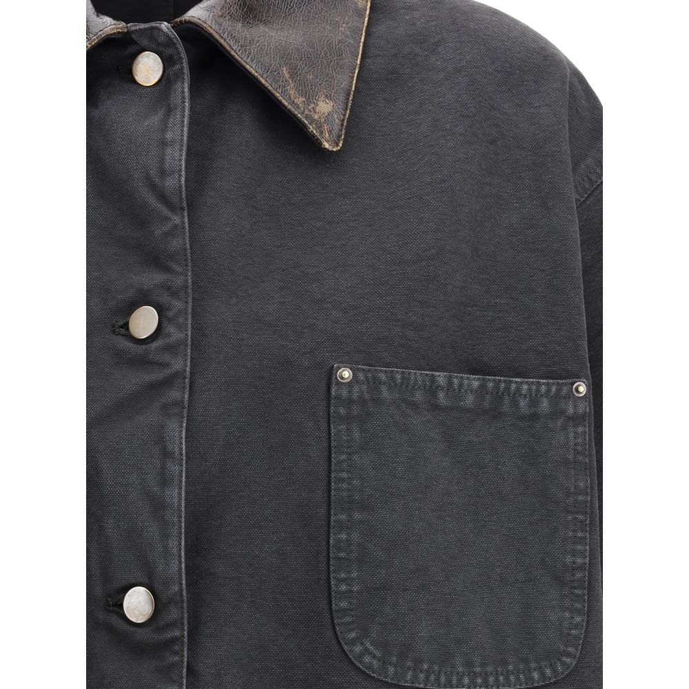 Veste en jean Prada avec col en cuir